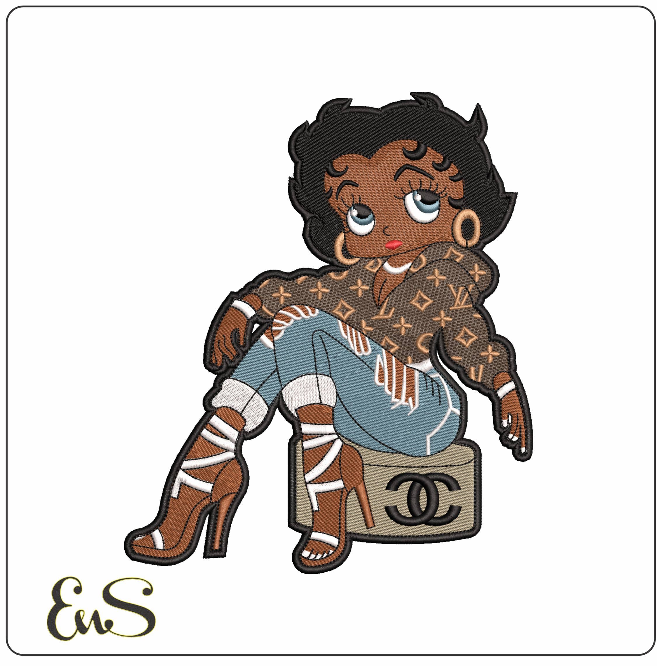 LV and Chanel Betty Boo- Elegant embroidery design file - instant download