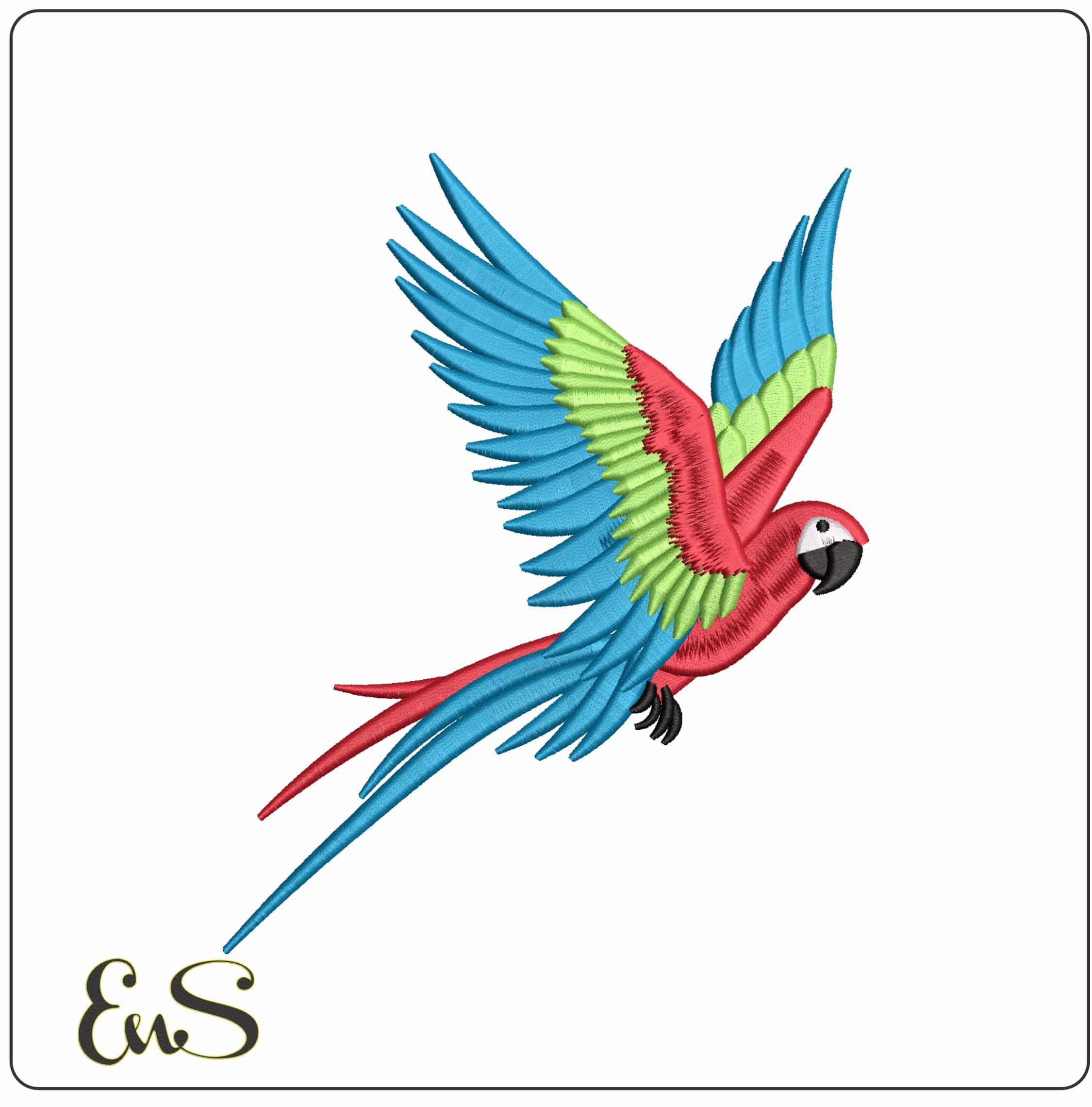 Macaw Bird Flying- Elegant embroidery design file - instant download