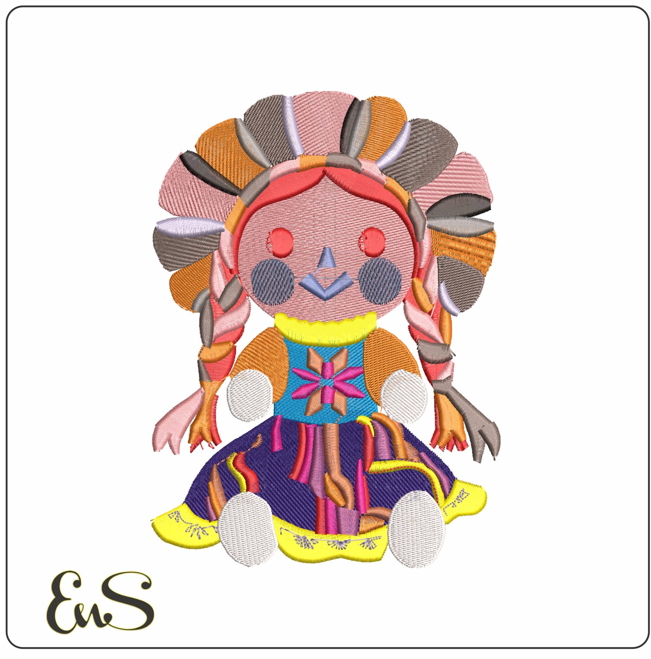 Mexican Doll Lele- Elegant embroidery design file - instant download