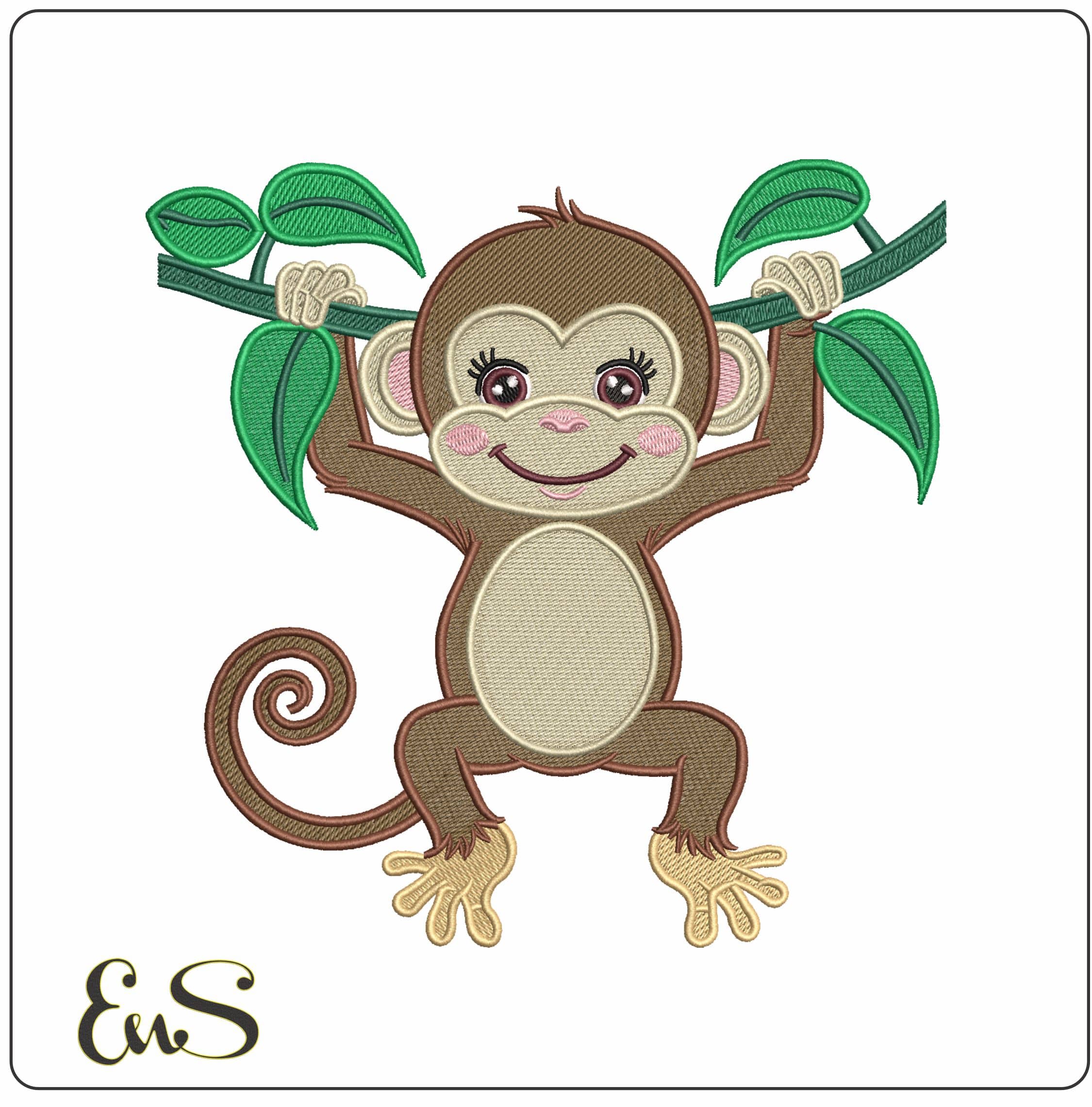 Monkey hanging from Branch- Elegant embroidery design file - instant download