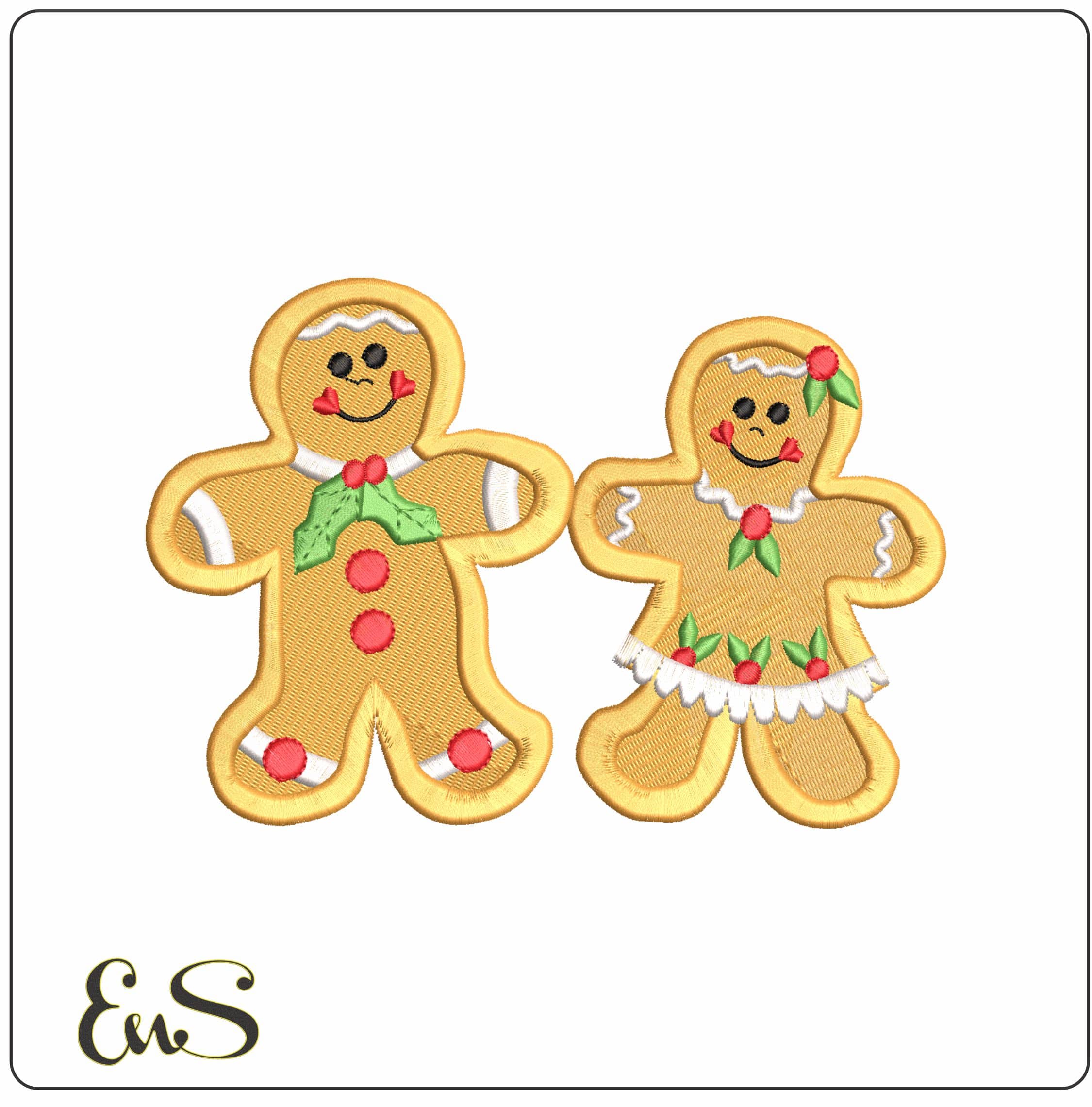 Mr and Mrs Gingerbread - Elegant embroidery design file - instant download