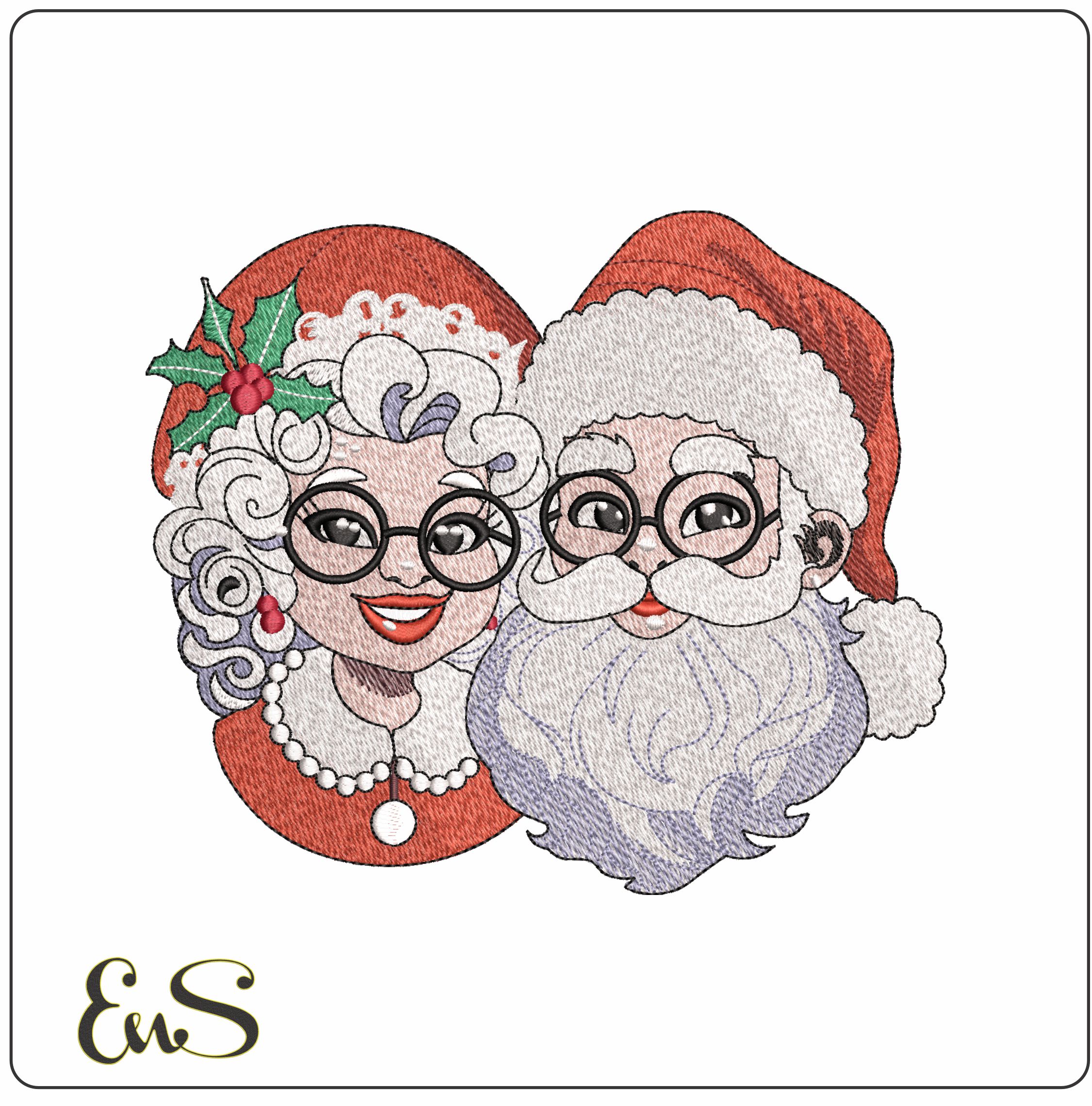Mr and Mrs Santa - Elegant embroidery design file - instant download