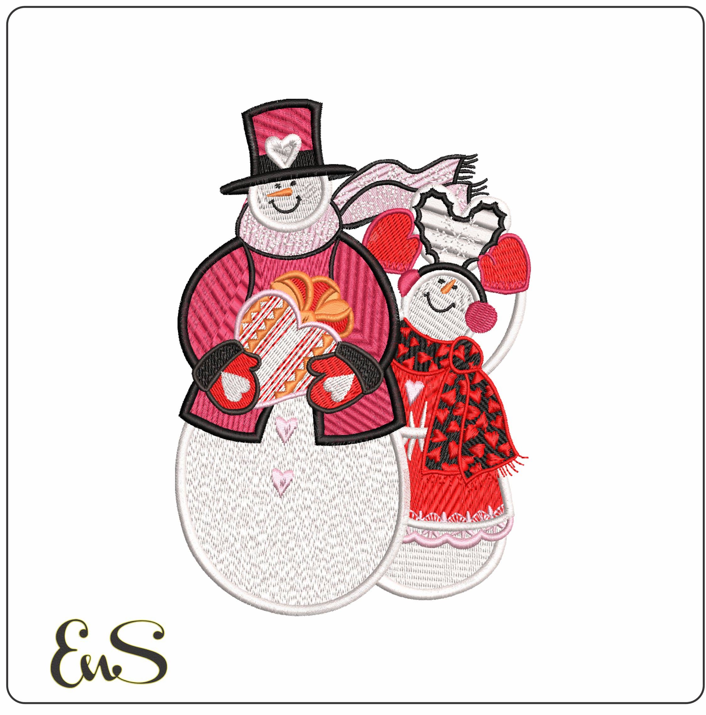 Mr and Mrs Snowman- Elegant embroidery design file - instant download