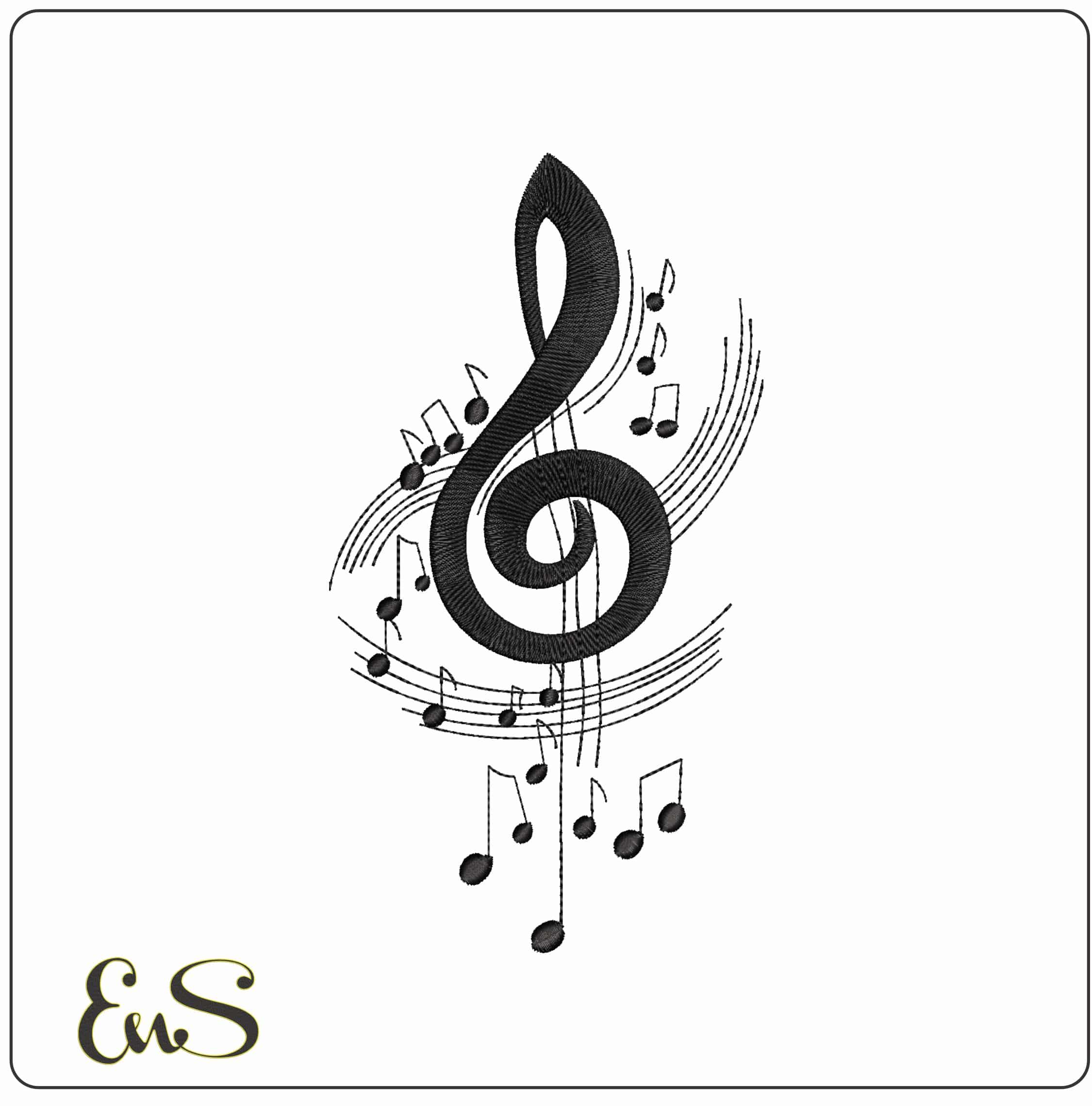 Musical Clef and Notes- Elegant embroidery design file - instant download