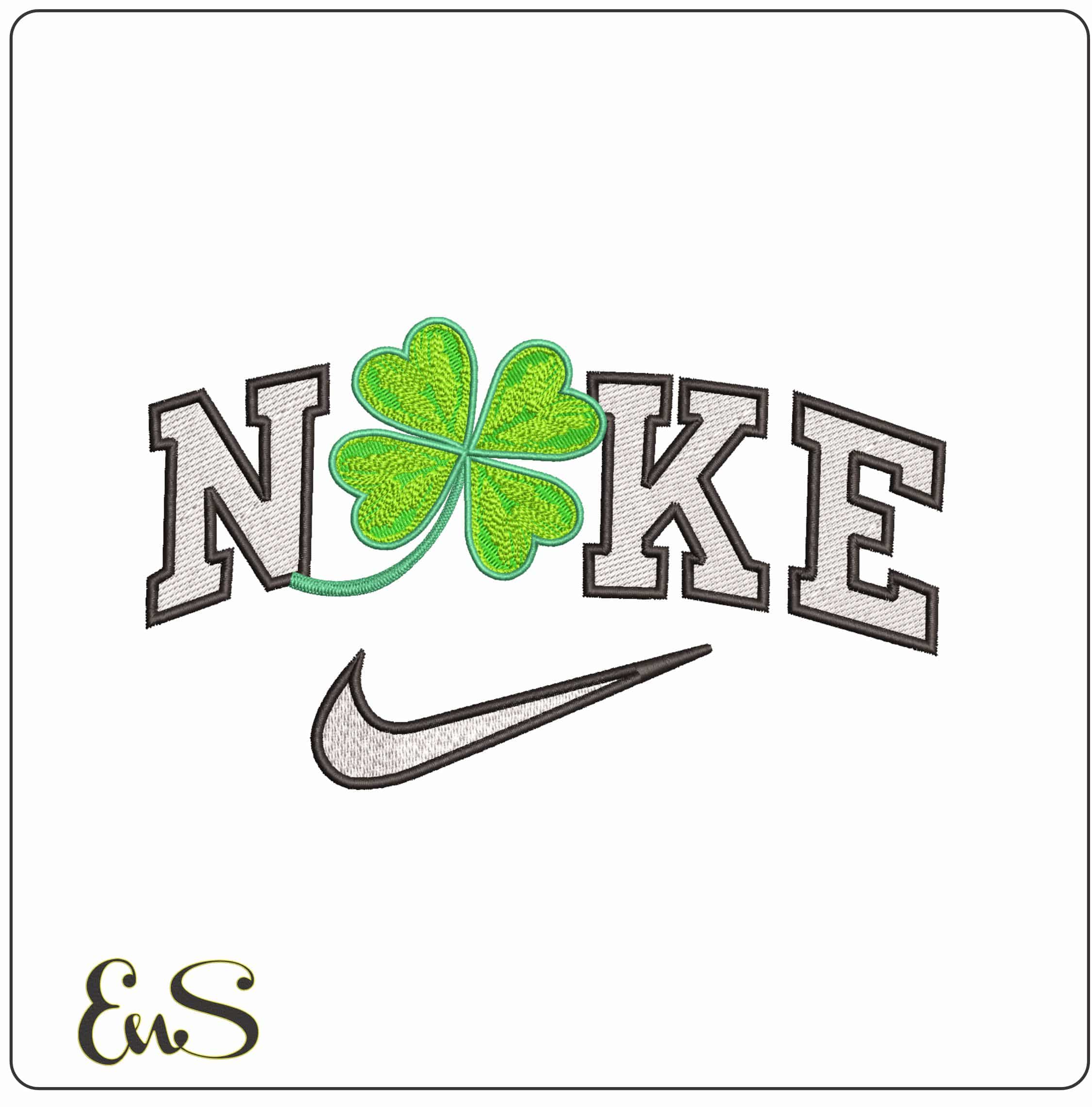 Nike 4 Leaf clover with stem- Elegant embroidery design file - instant download