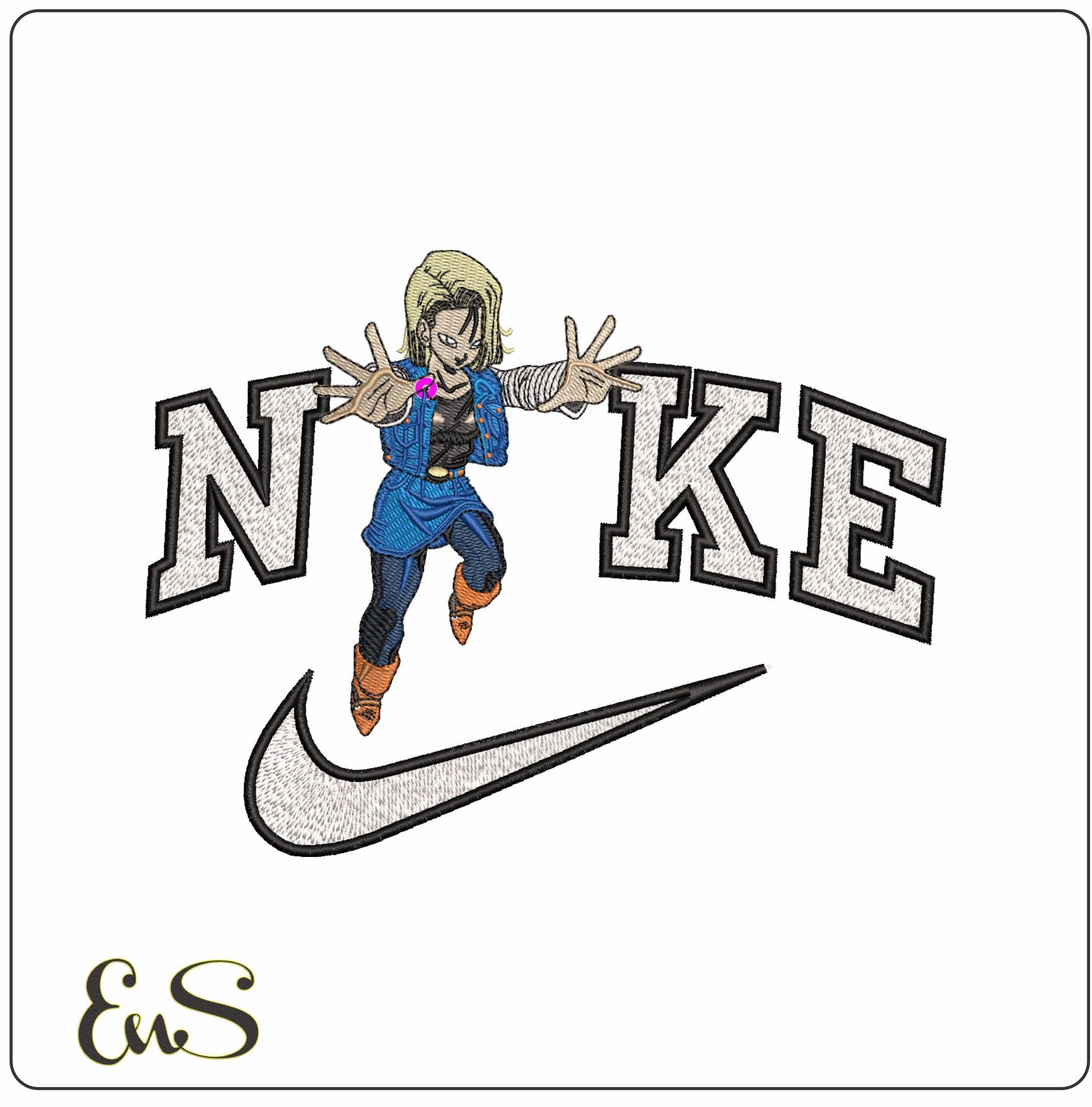 Nike Android 18 Dragon Ball Anime- Elegant embroidery design file - instant download