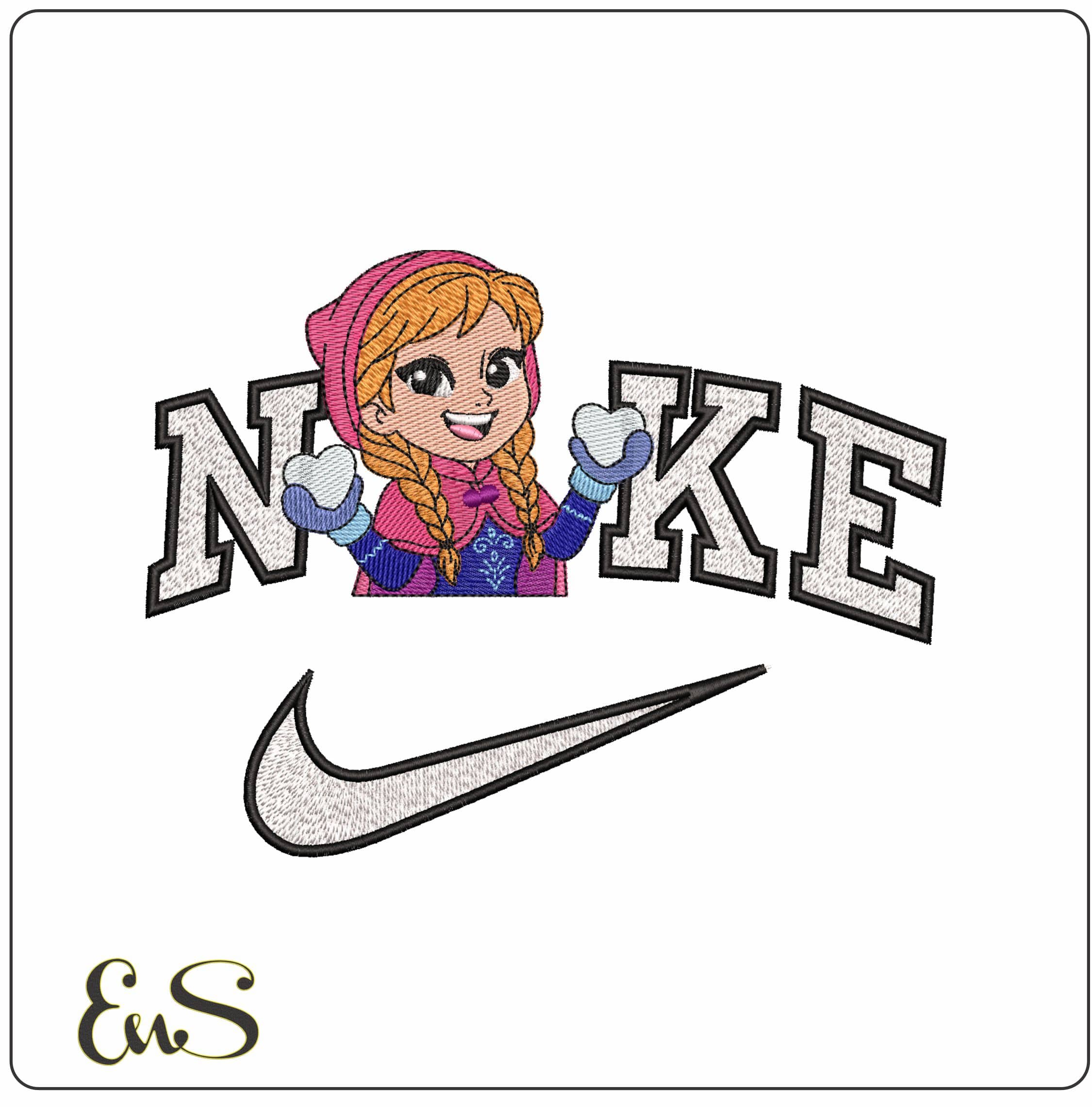 Nike Anna with Heart Snowballs Frozen- Elegant embroidery design file - instant download
