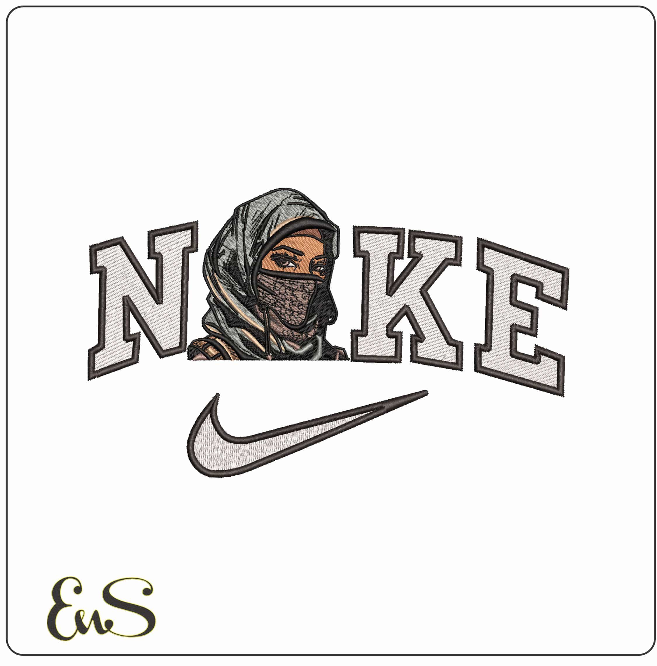 Nike Arabic Lady Face covered- Elegant embroidery design file - instant download