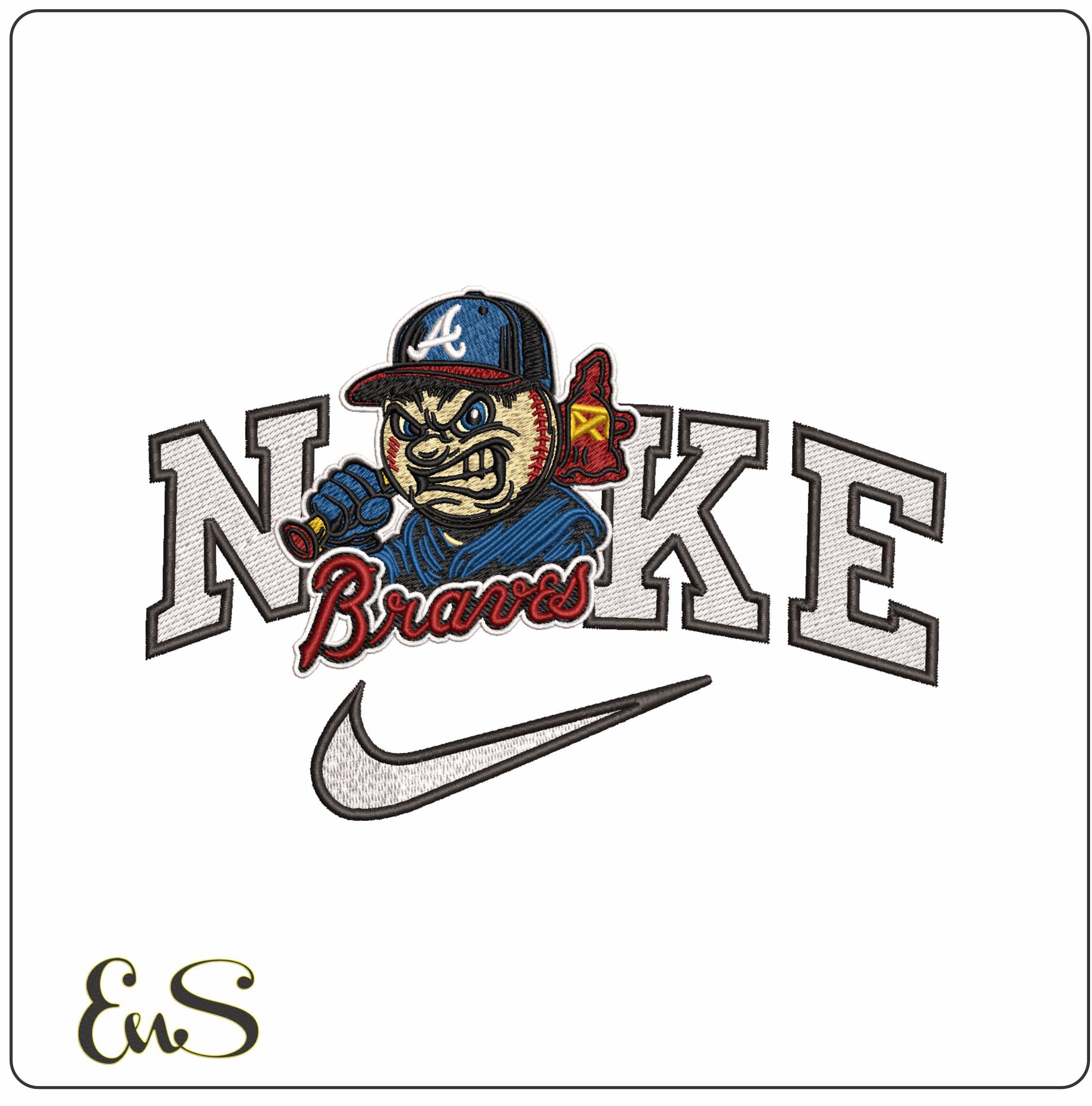 Nike Atlanta Braves Slugger Baseball- Elegant embroidery design file - instant download