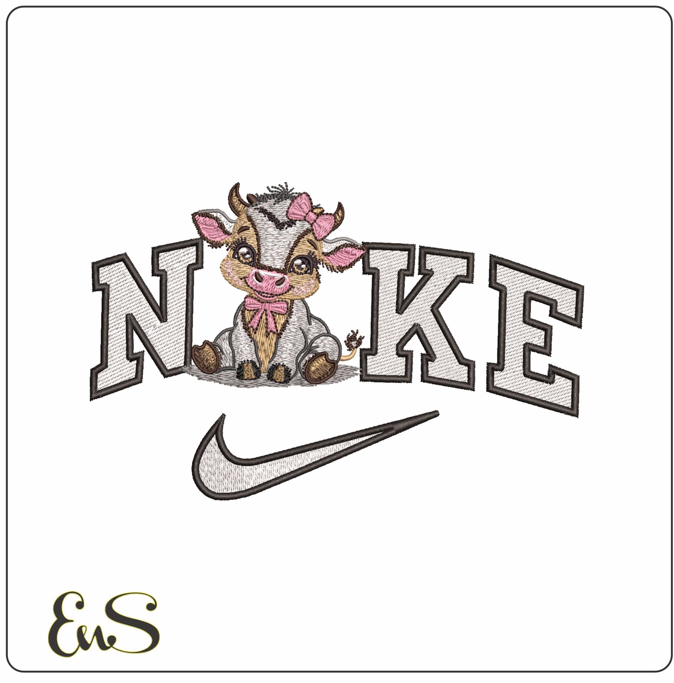 Nike Baby Cow with bow - Elegant embroidery design file - instant download