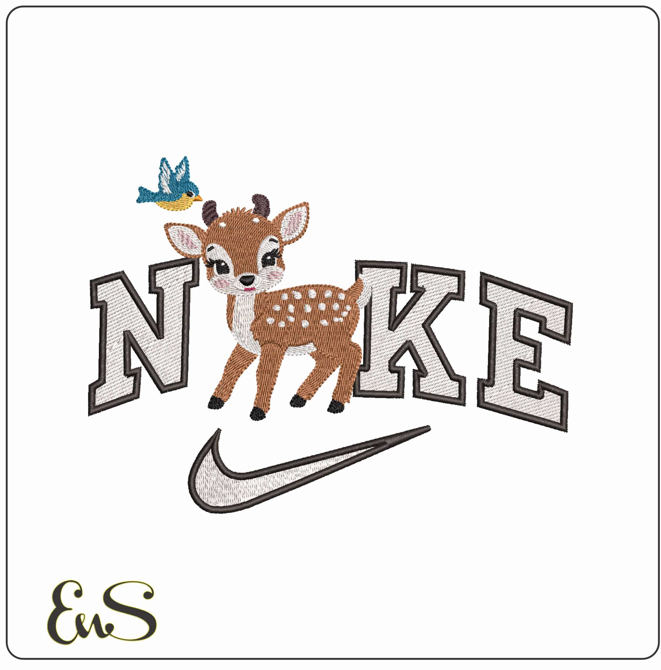 Nike Baby Deer With Bird - Elegant embroidery design file - instant download
