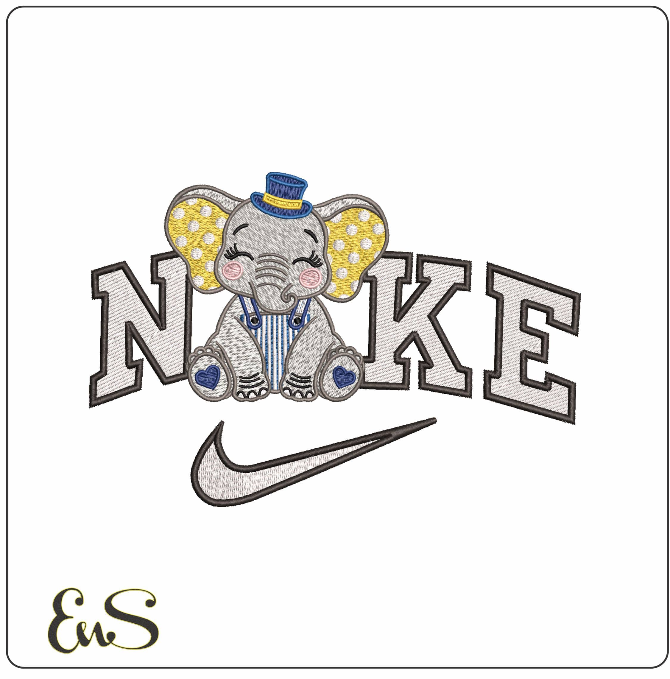 Nike Baby Elephant with Top Hat - Elegant embroidery design file - instant download