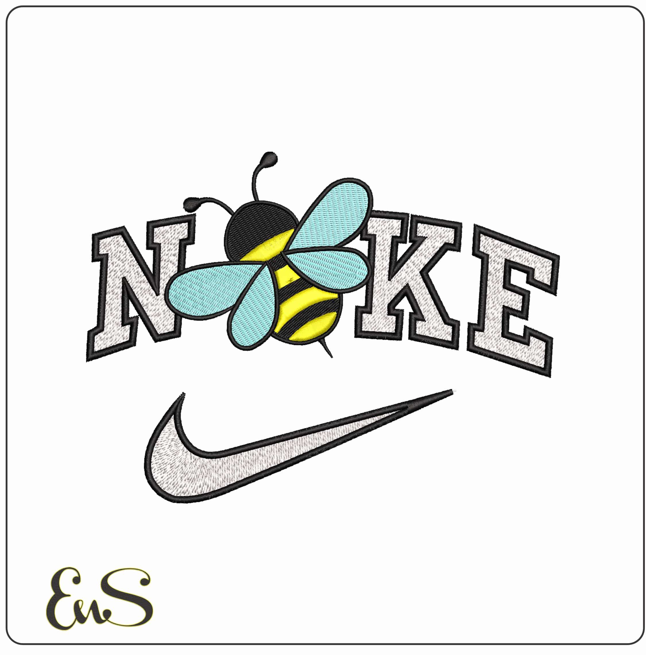 Nike Bee Flying from Above- Elegant embroidery design file - instant download
