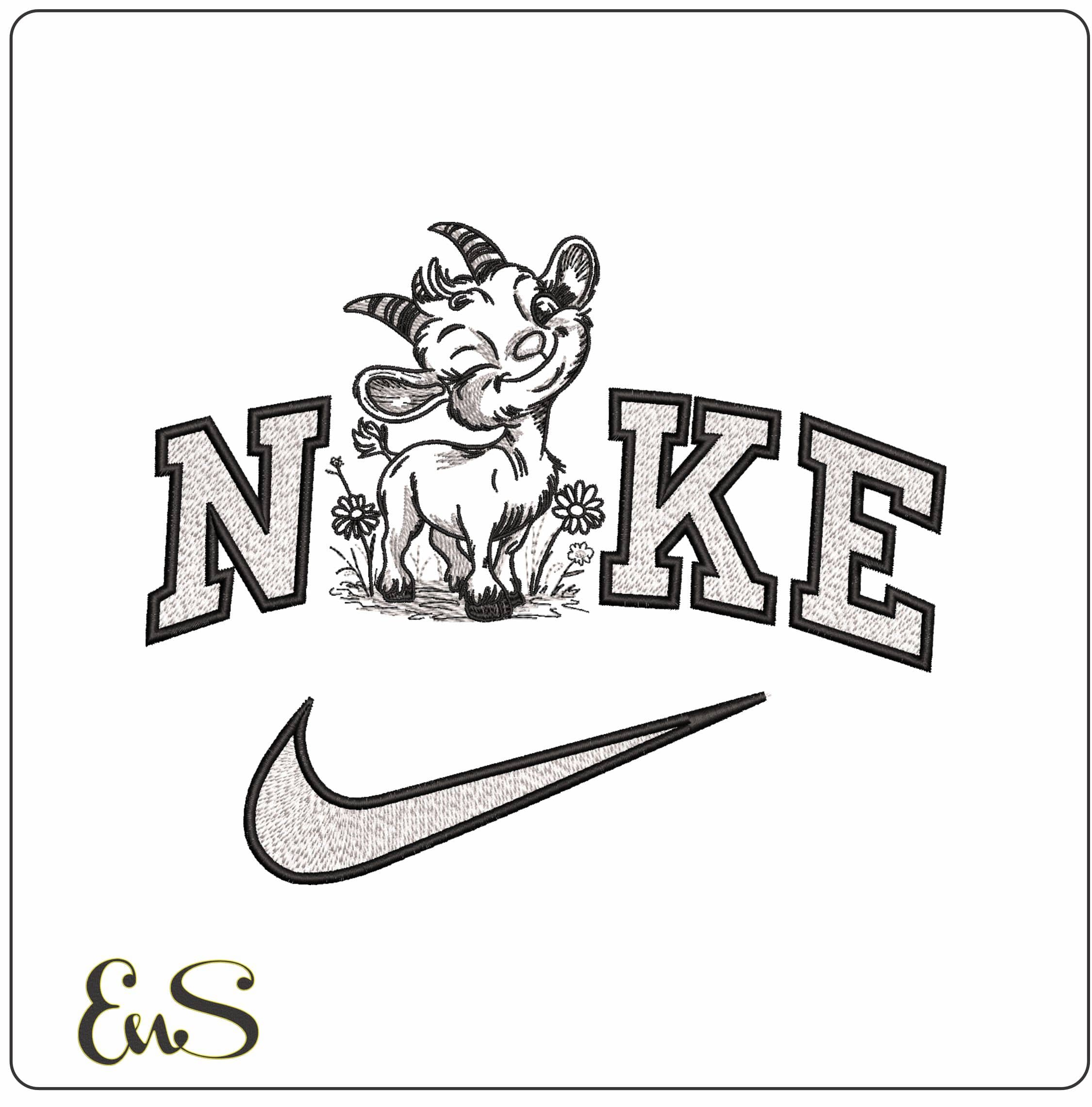 Nike Billy Goat Winking Line Art- Elegant embroidery design file - instant download
