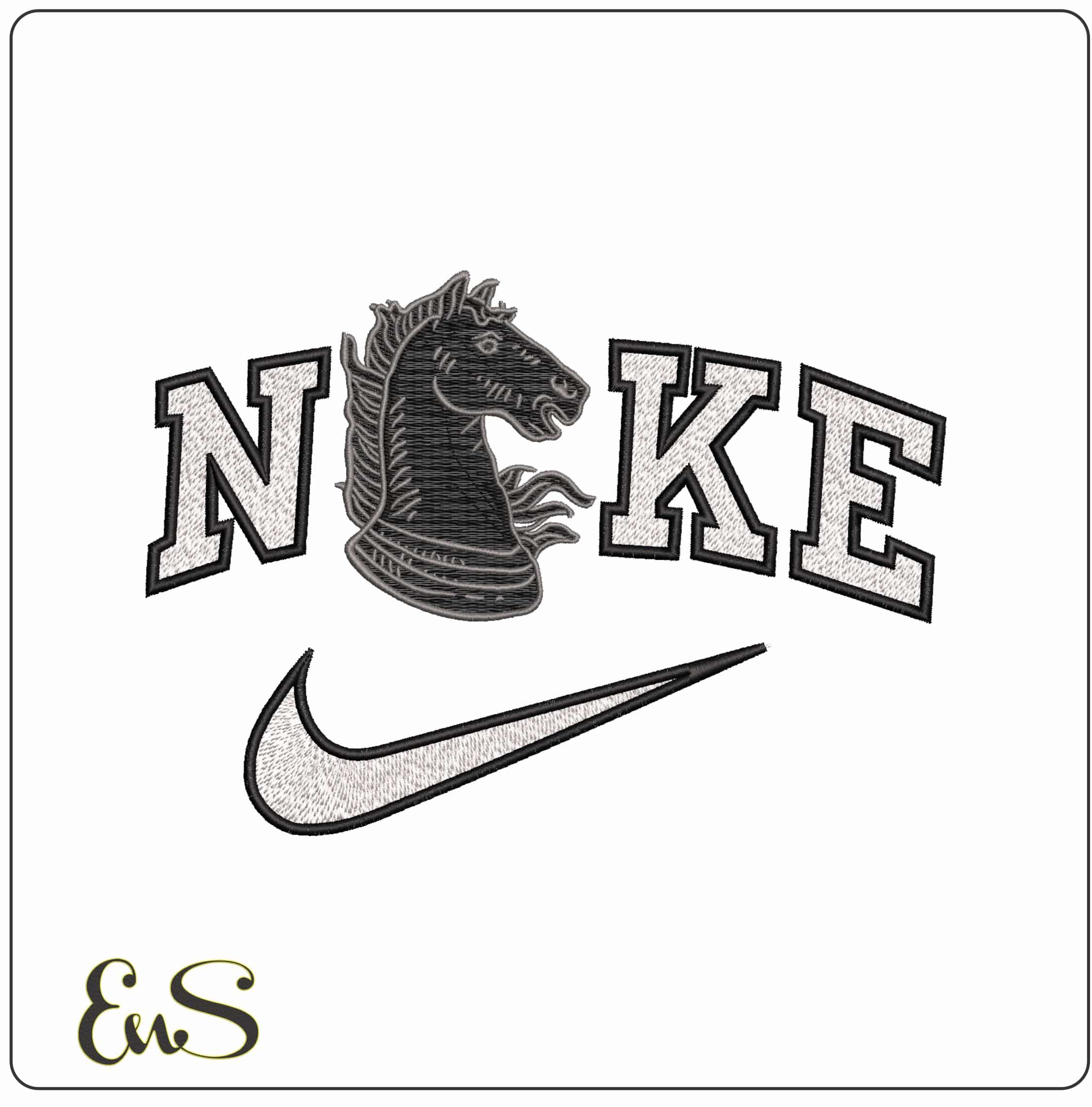 Nike Black Knight Chess Piece Horse- Elegant embroidery design file - instant download