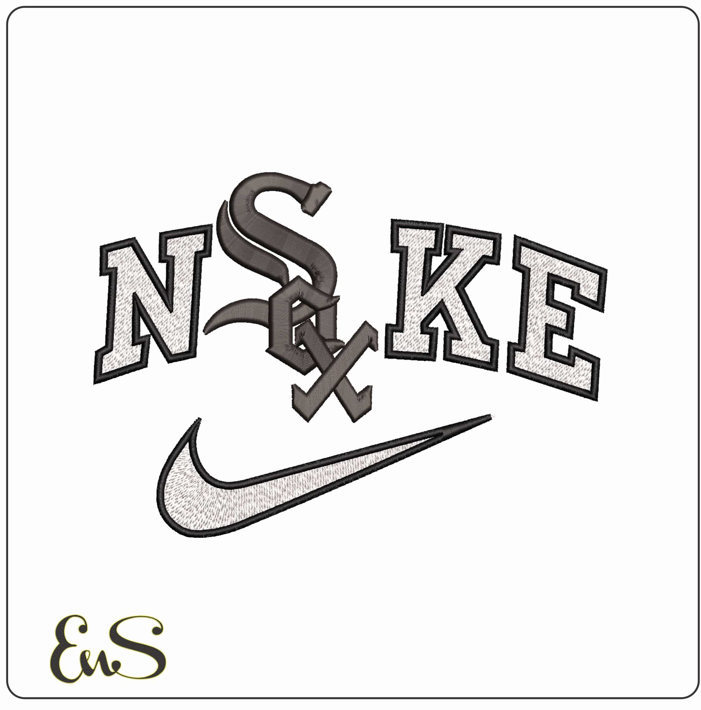 Nike Black Sox MLB- Elegant embroidery design file - instant download