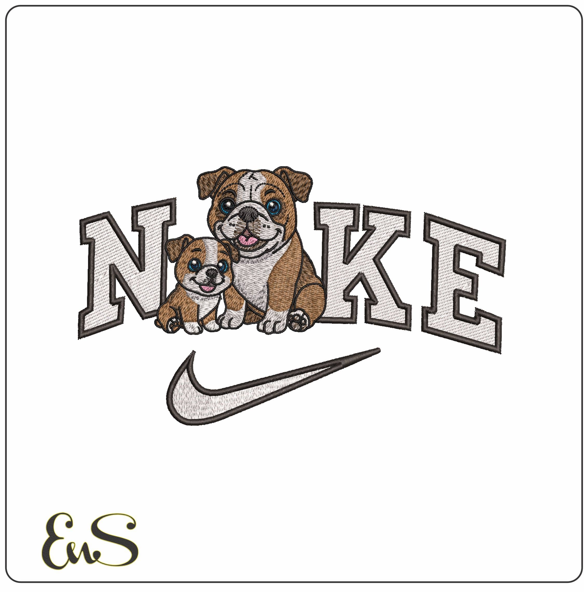 Nike Bulldog and Puppy Cartoon- Elegant embroidery design file - instant download
