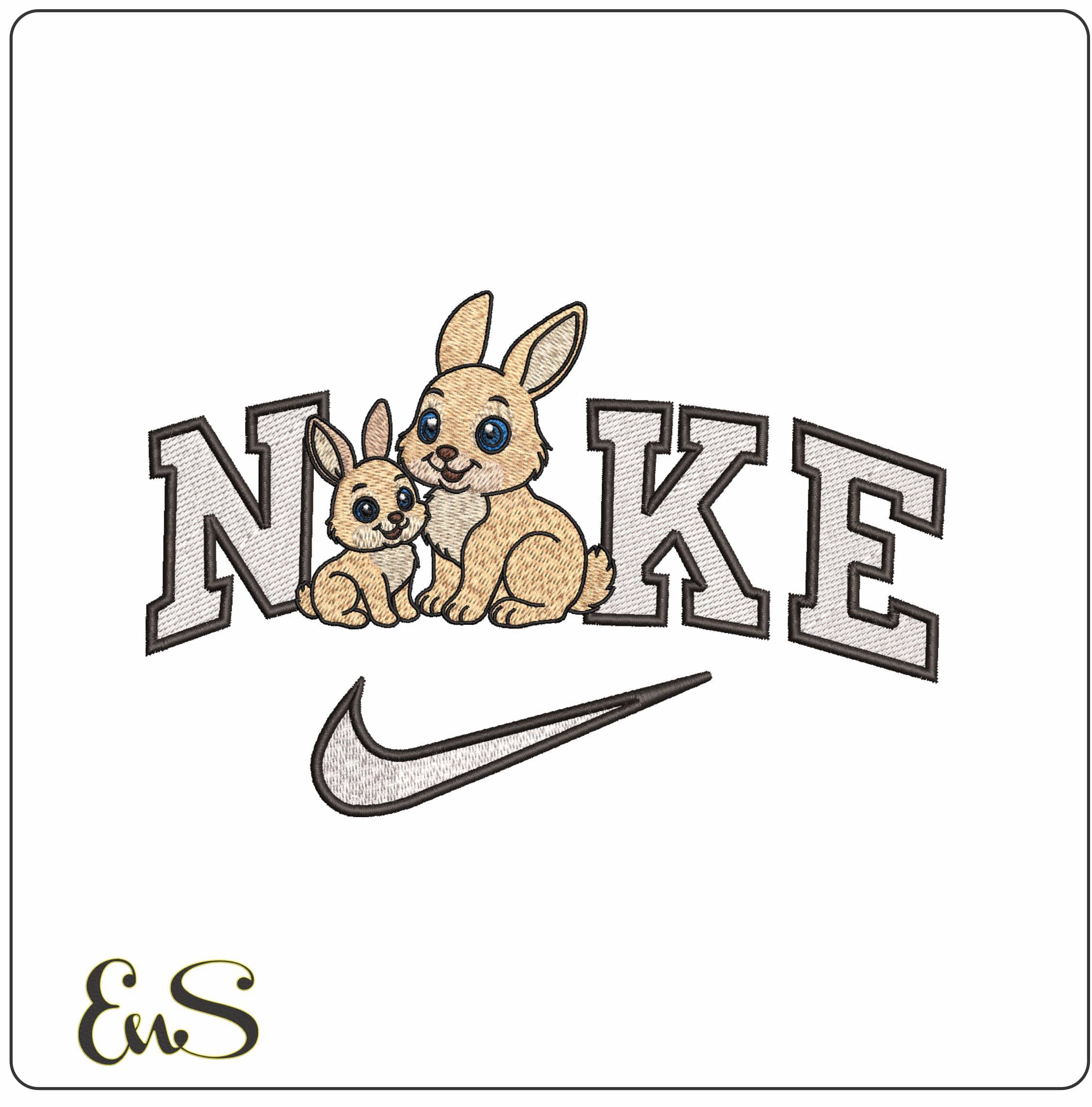 Nike Bunny and Baby Cartoon- Elegant embroidery design file - instant download