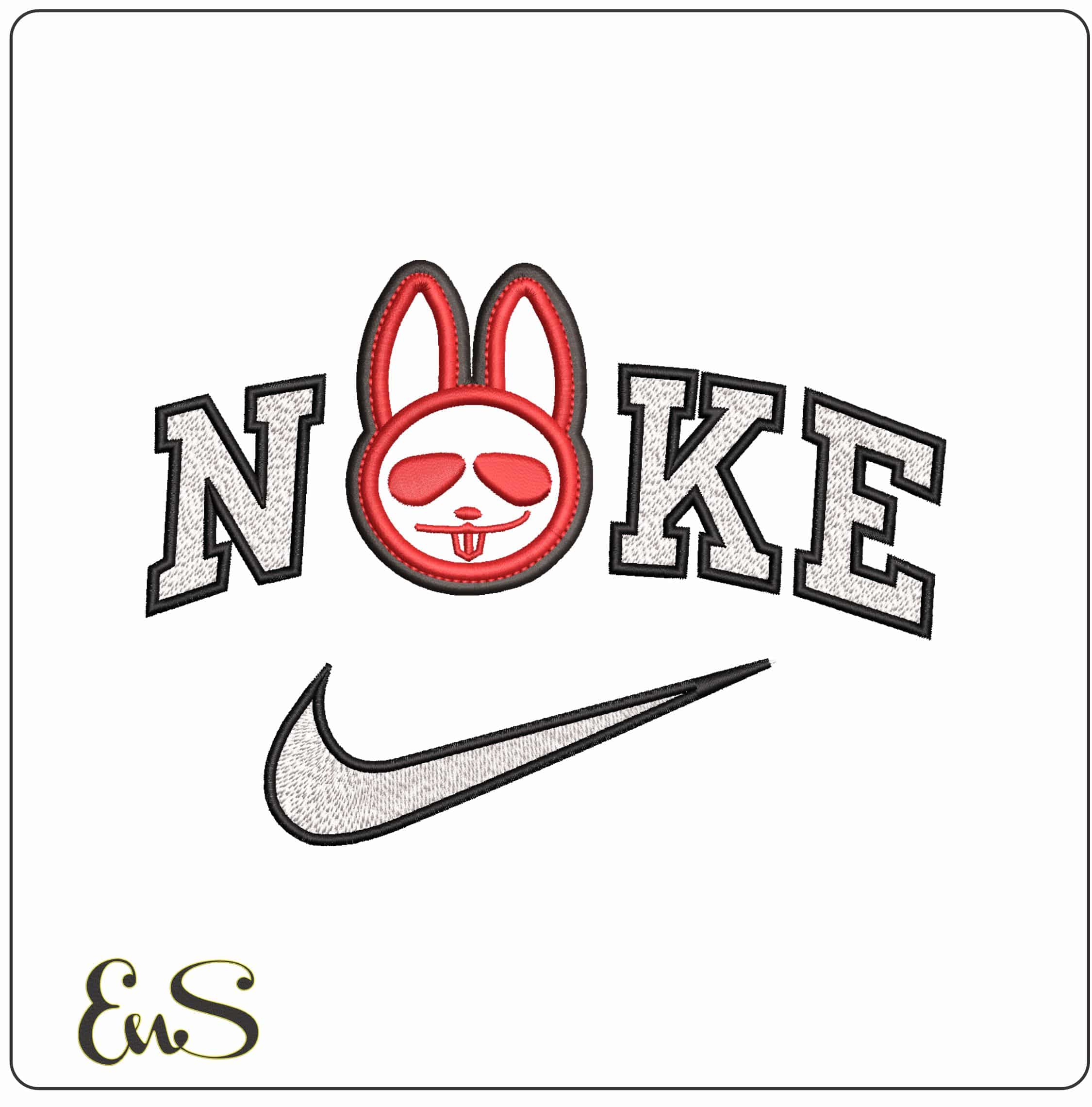 Nike Bunny Red on Black- Elegant embroidery design file - instant download
