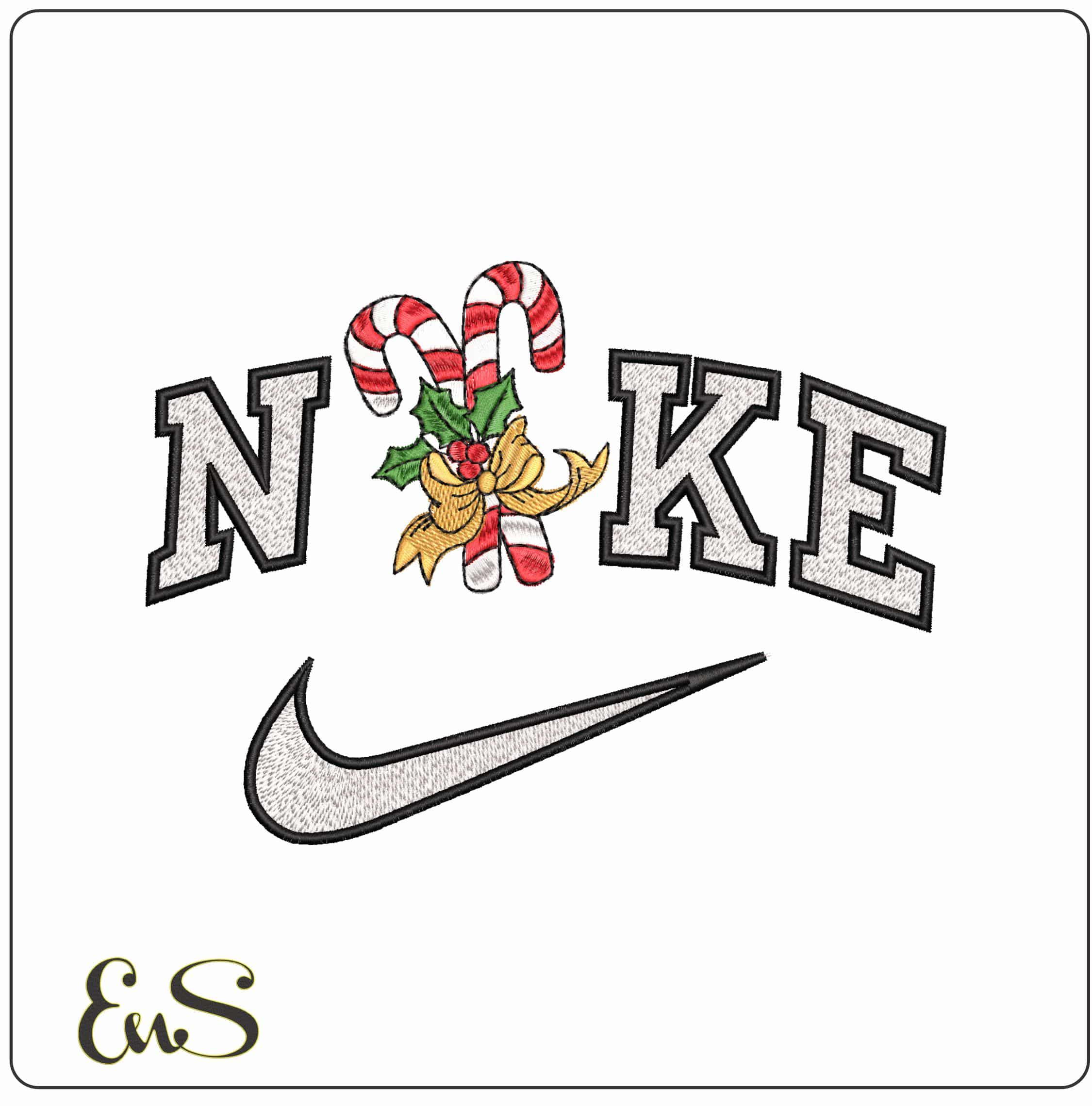 Nike Candy Canes with Bows- Elegant embroidery design file - instant download