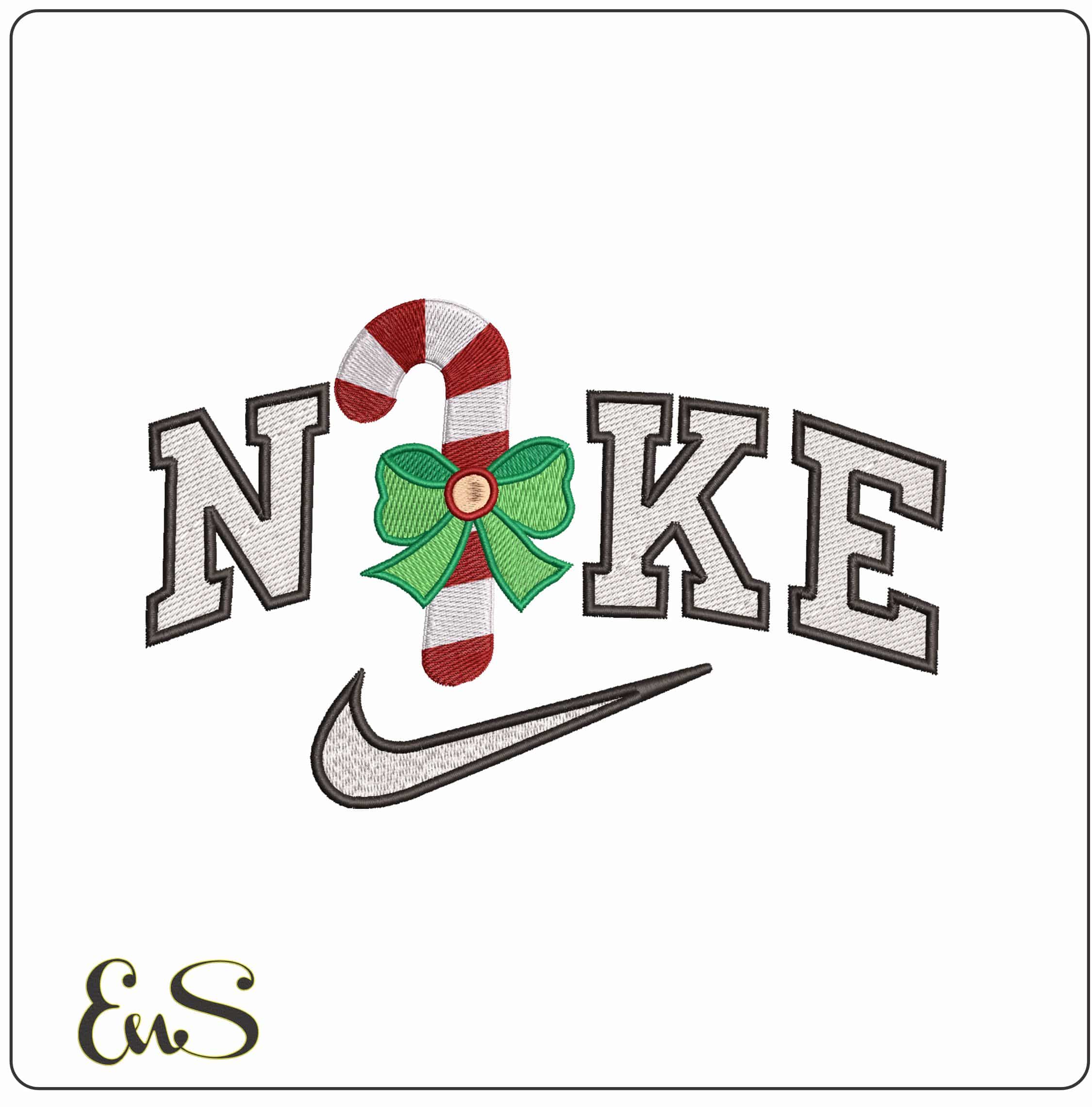 Nike Cane Christmas Bow- Elegant embroidery design file - instant download