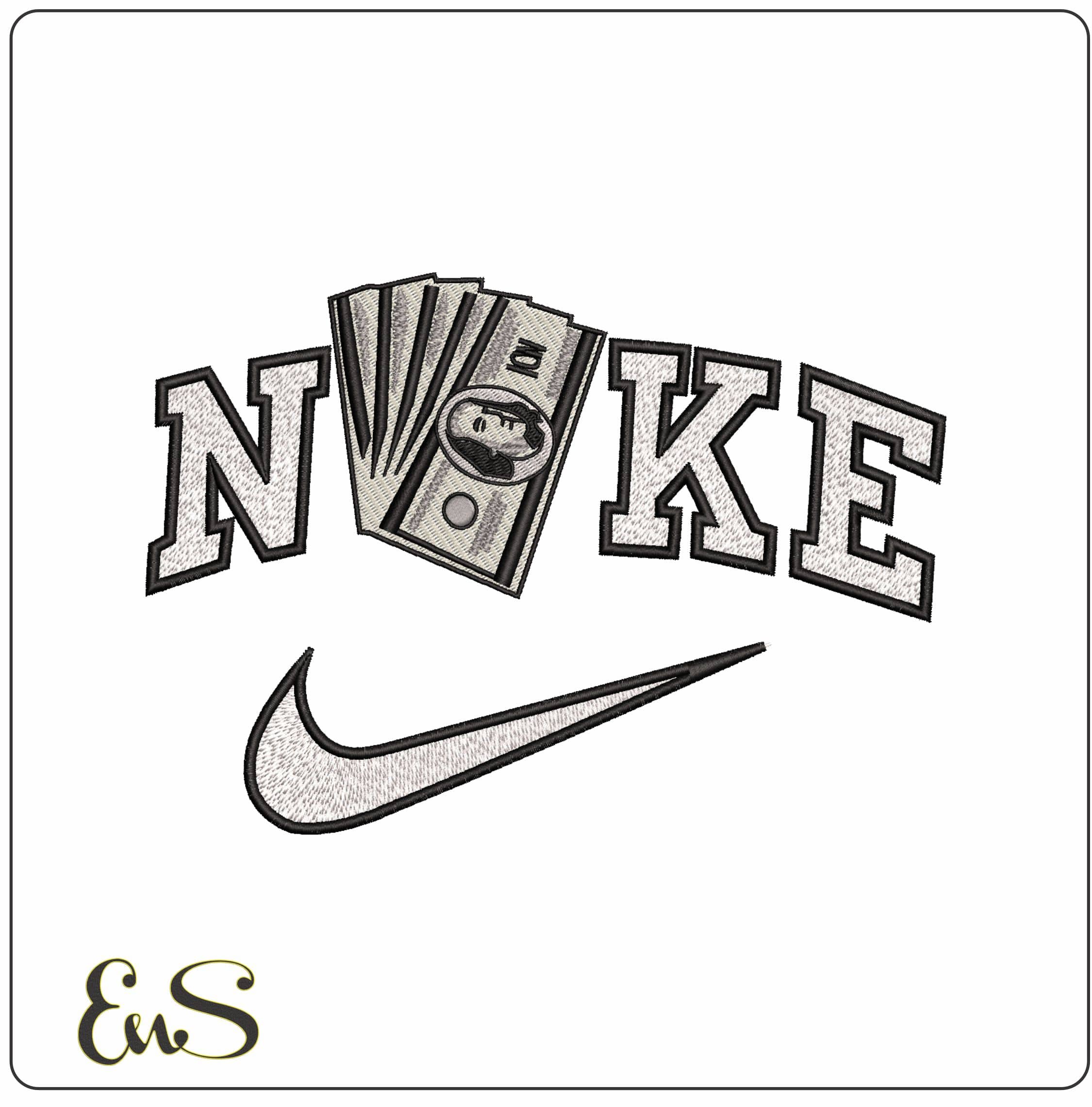 Nike Cash- Elegant embroidery design file - instant download
