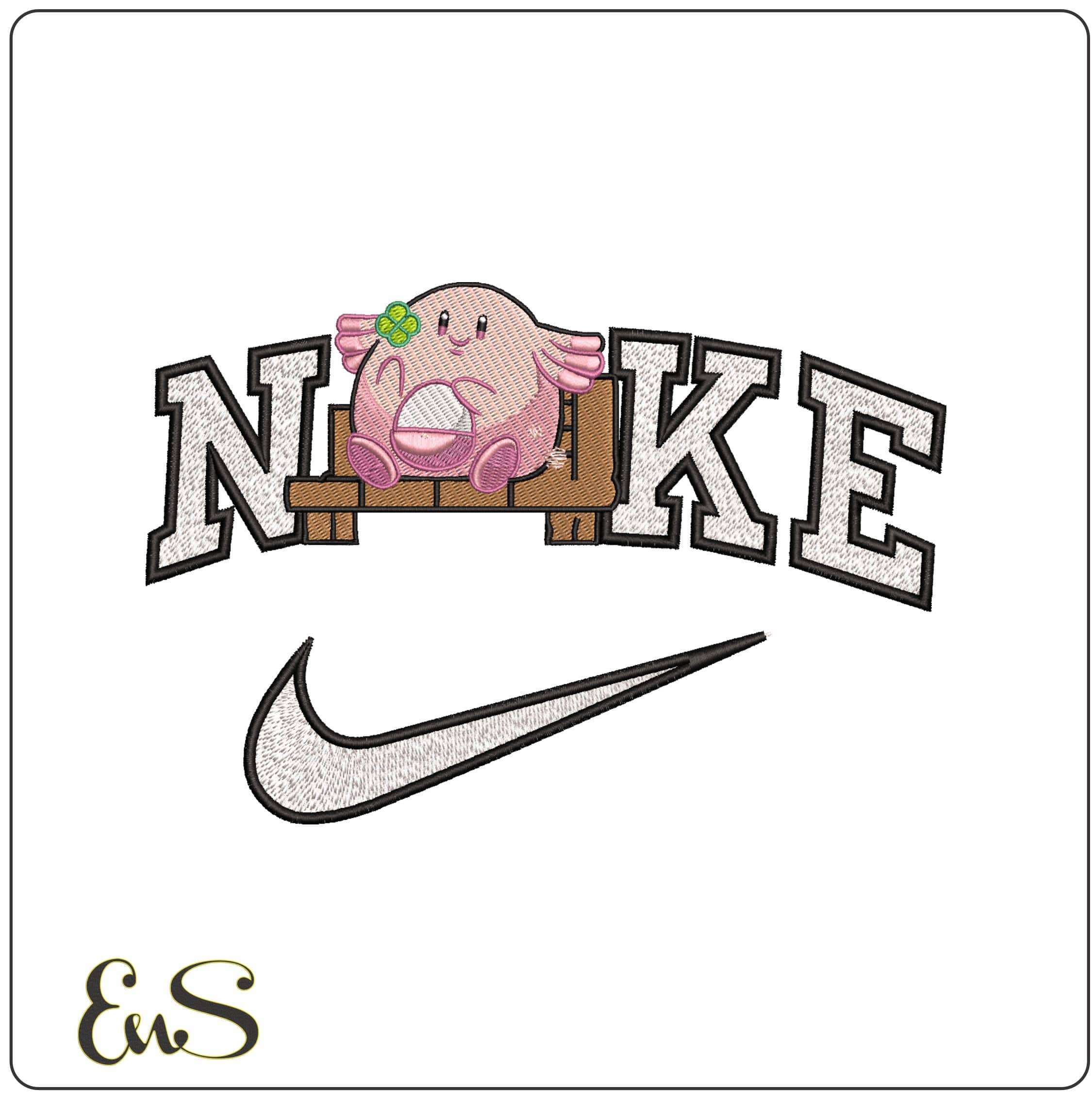 Nike Chansey the Egg on Bench Pokemon Anime- Elegant embroidery design file - instant download