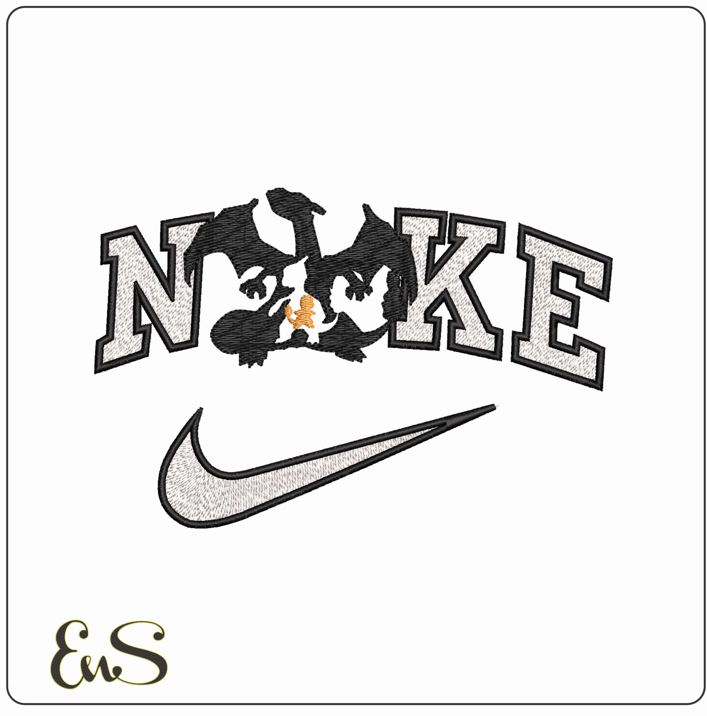 Nike Charizard with Baby- Elegant embroidery design file - instant download