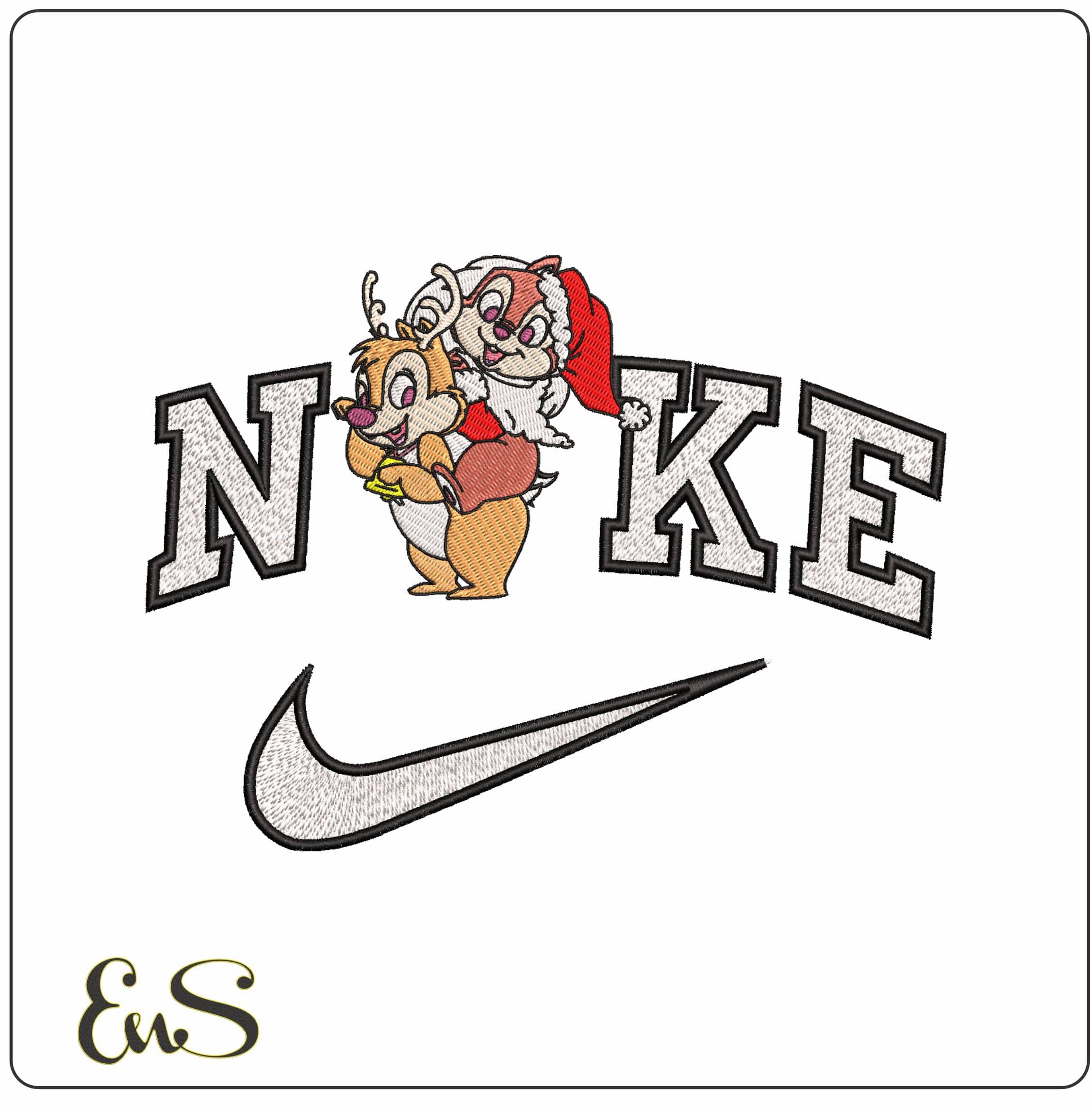 Nike Chip and Dale as Reindeer and Santa- Elegant embroidery design file - instant download