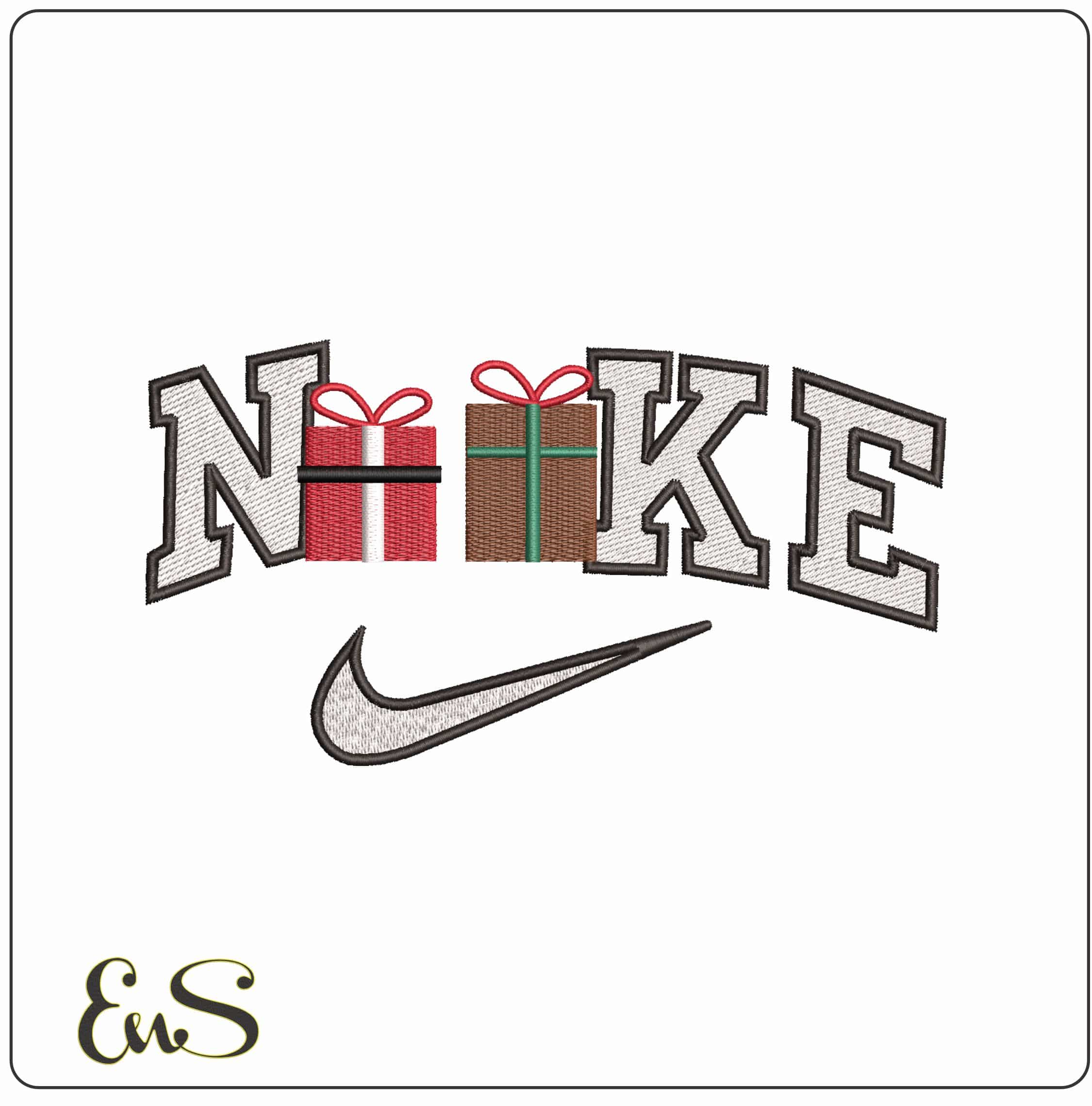 Nike Christmas Presents- Elegant embroidery design file - instant download