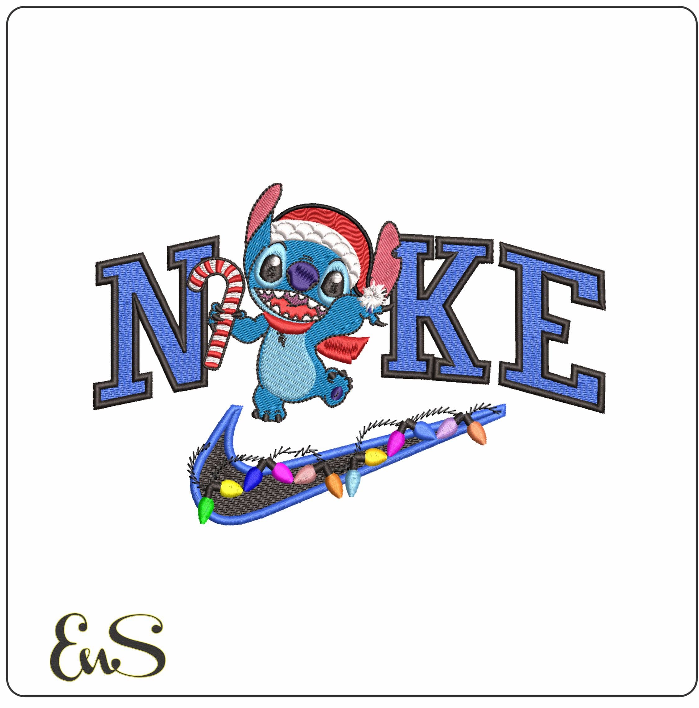 Nike Christmas Stitch Candy Cane Xmas Lights- Elegant embroidery design file - instant download