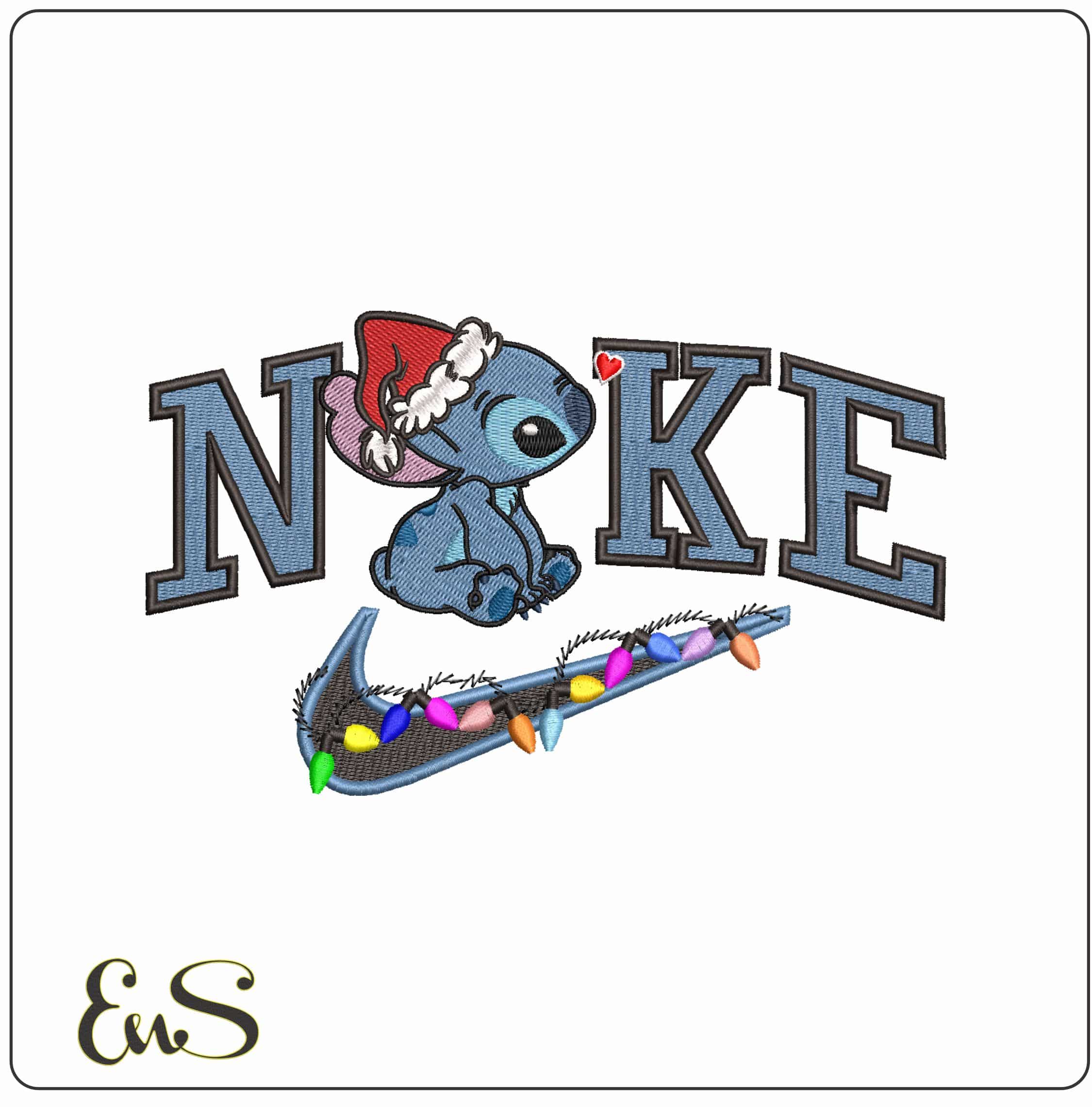 Nike Christmas Stitch sitting Xmas Lights- Elegant embroidery design file - instant download