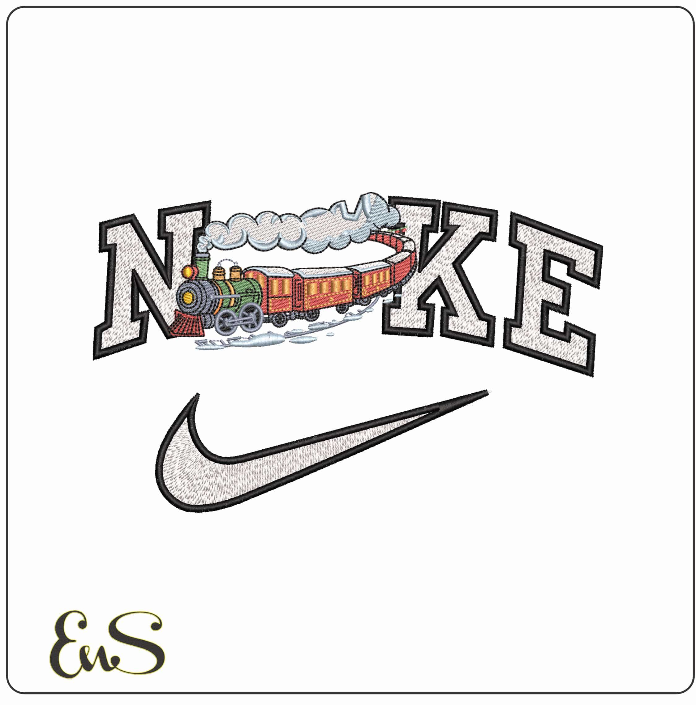 Nike Christmas Train- Elegant embroidery design file - instant download