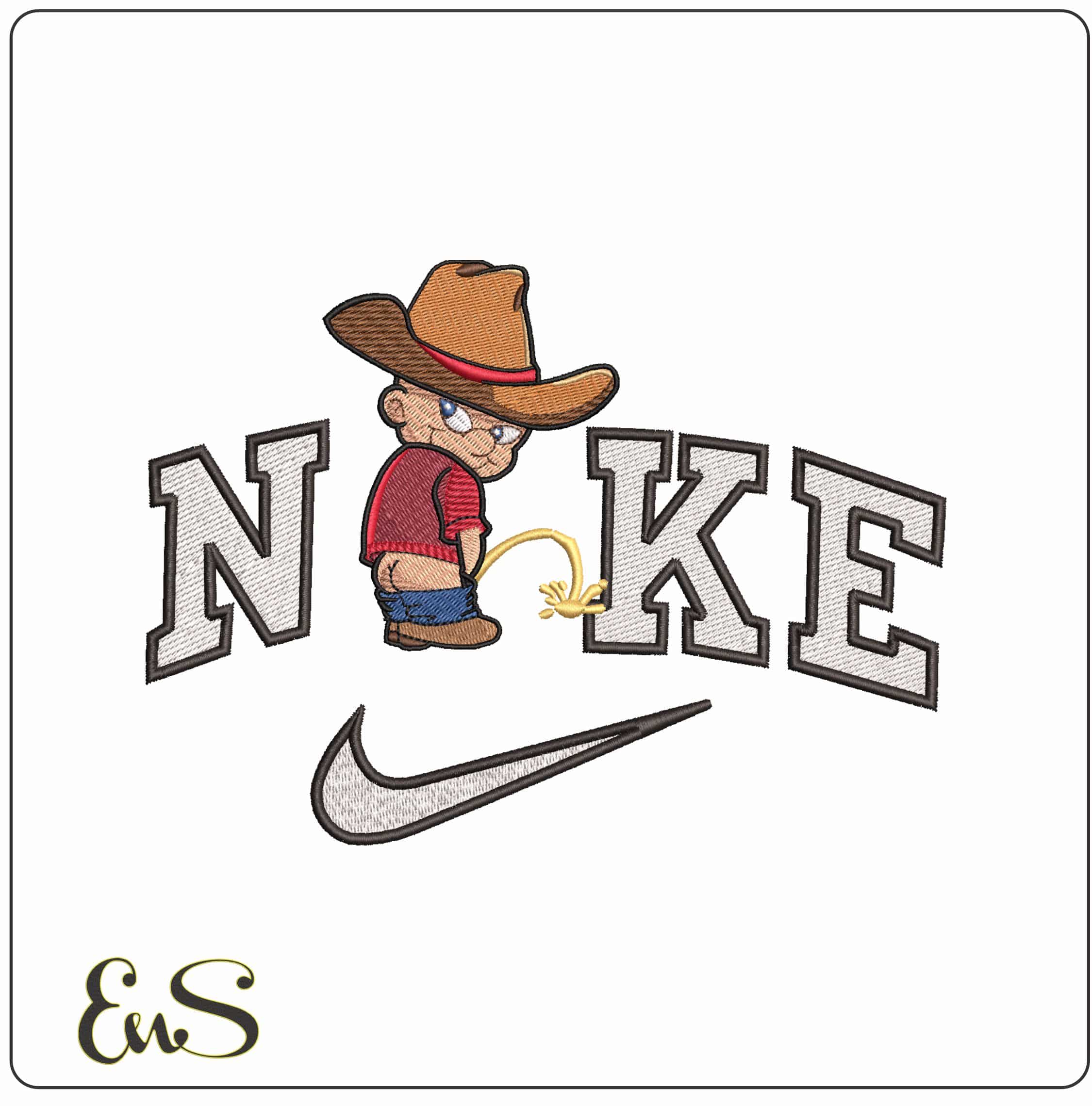 Nike Cowboy Peeing- Elegant embroidery design file - instant download