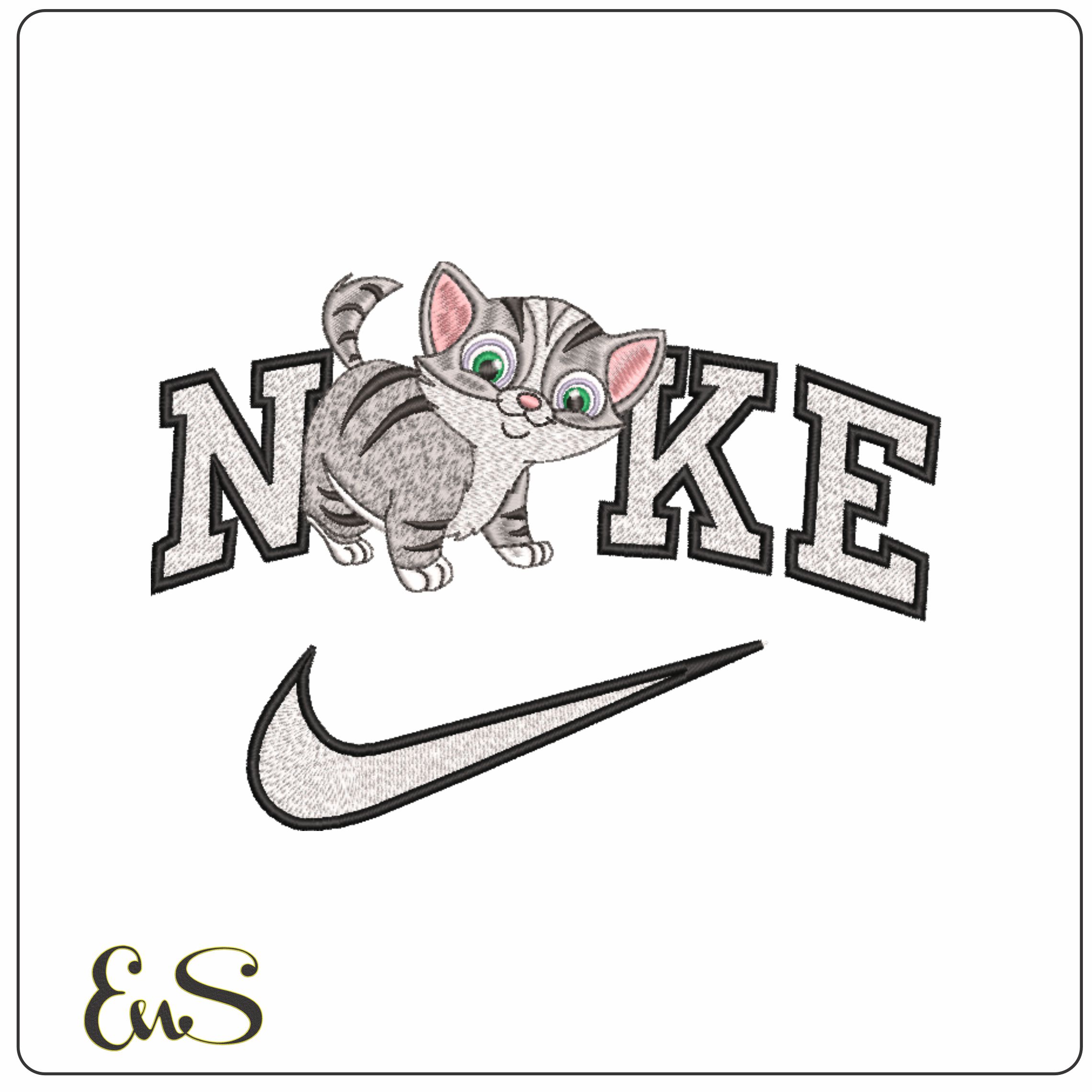 Nike Cute Chubby Kitten- Elegant embroidery design file - instant download