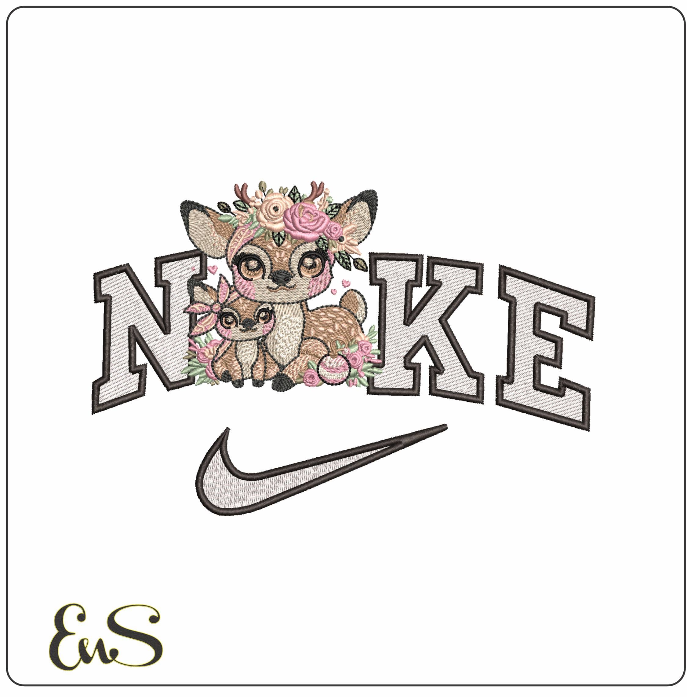 Nike Cute Mummy and Baby Deer- Elegant embroidery design file - instant download