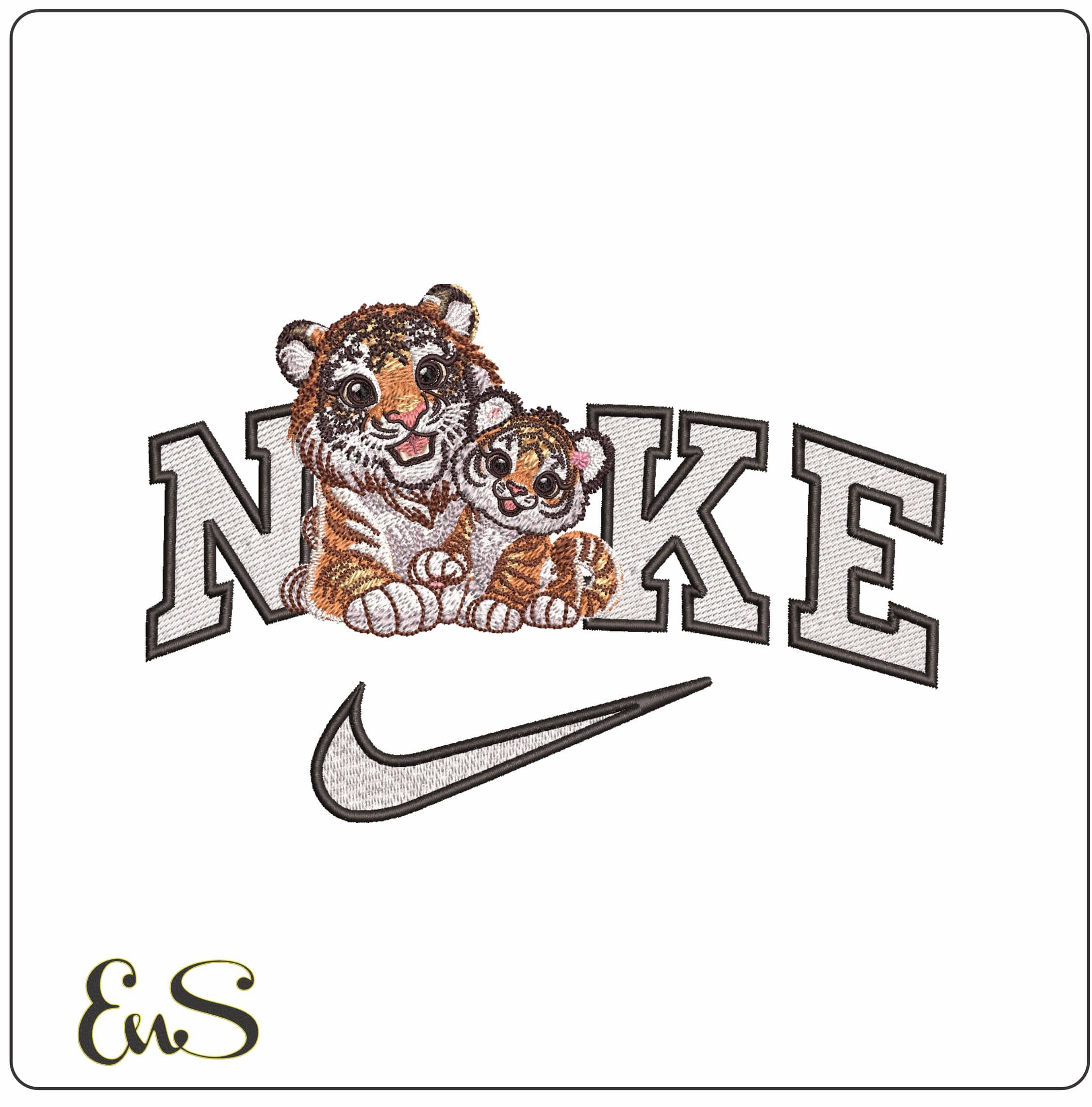 Nike Cute Mummy and Baby Tiger- Elegant embroidery design file - instant download