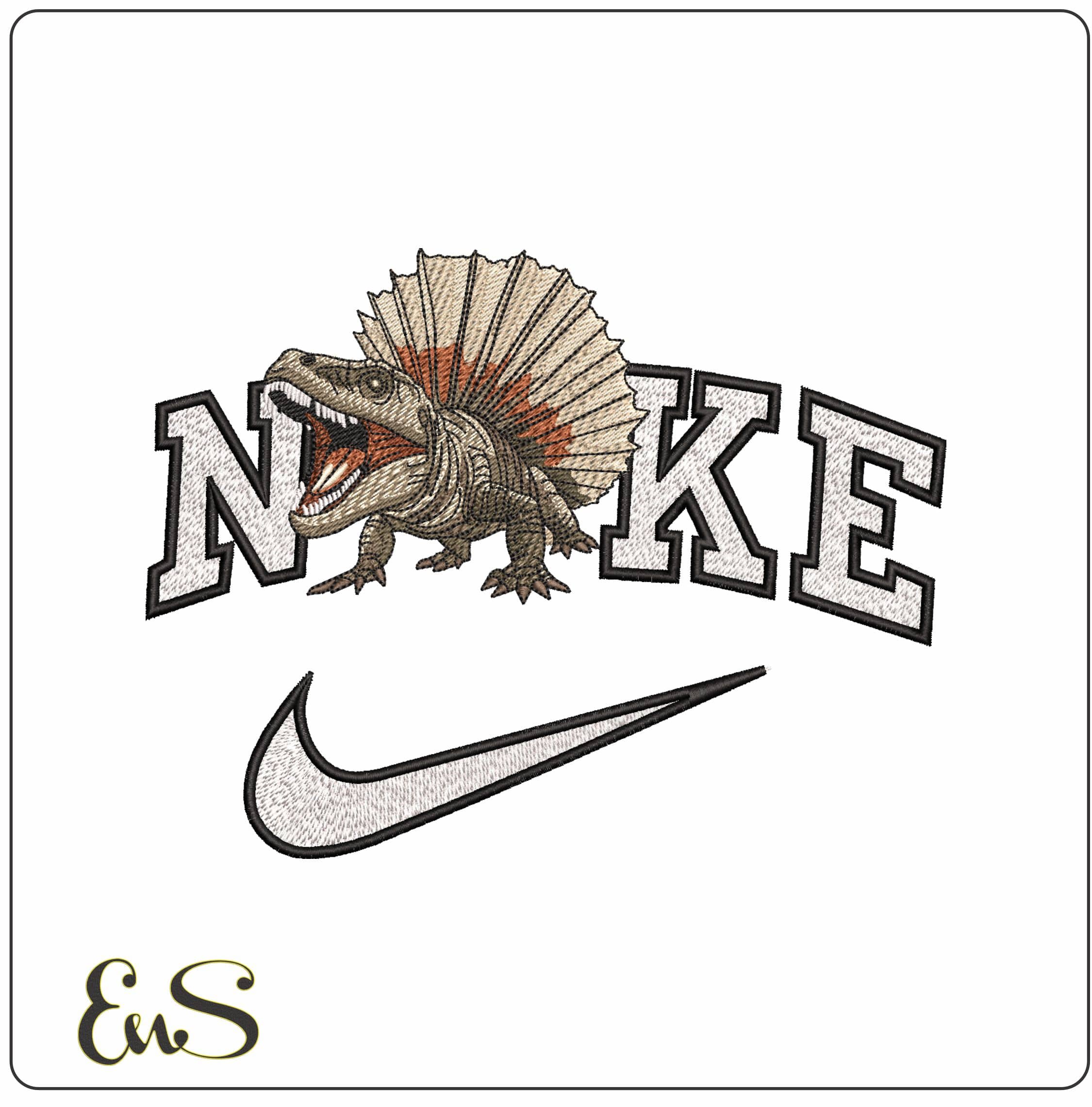 Nike Dimetrodon Dinosaur - Elegant embroidery design file - instant download