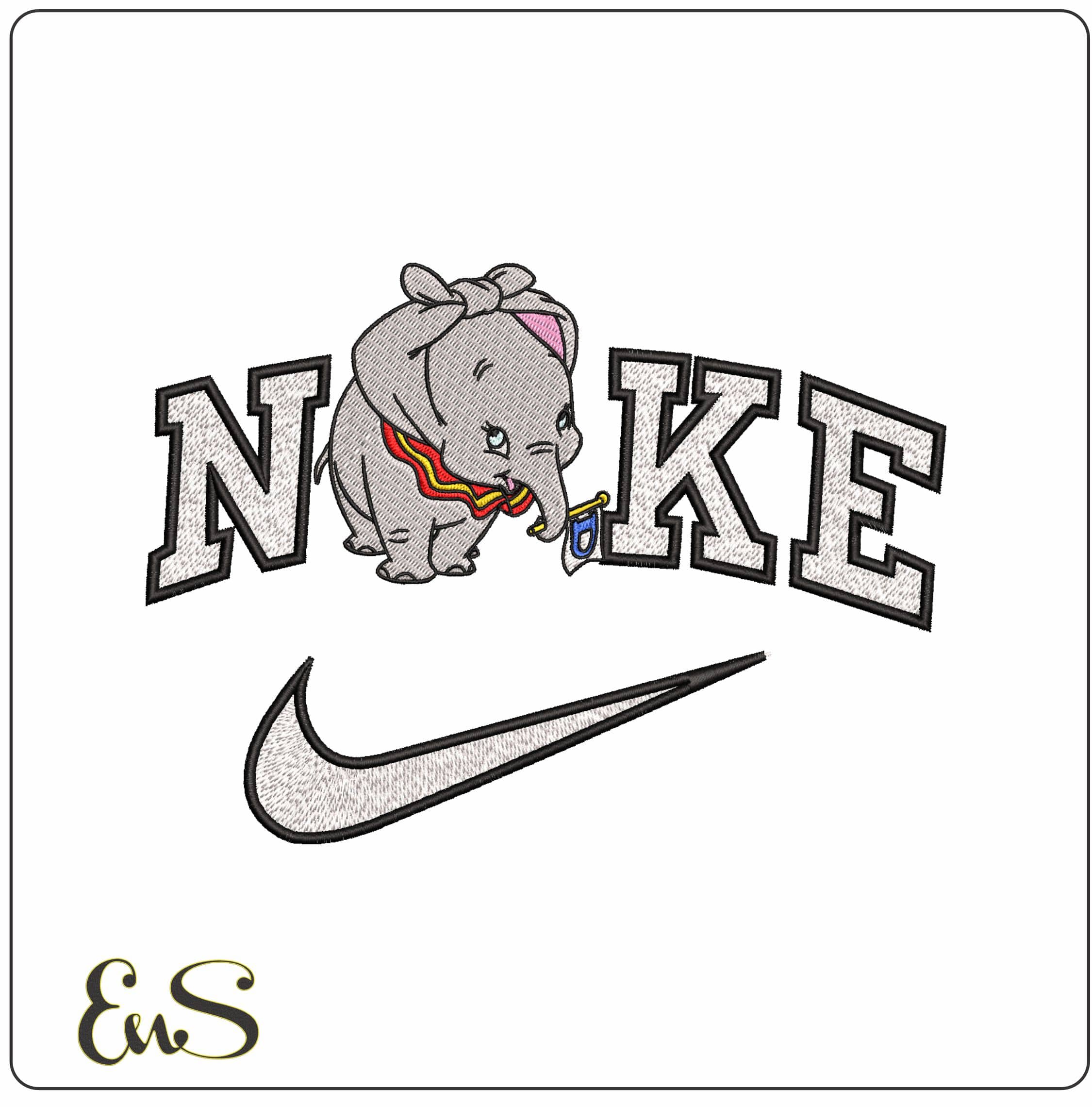 Nike Dumbo the Elephant ear tied and flag- Elegant embroidery design file - instant download