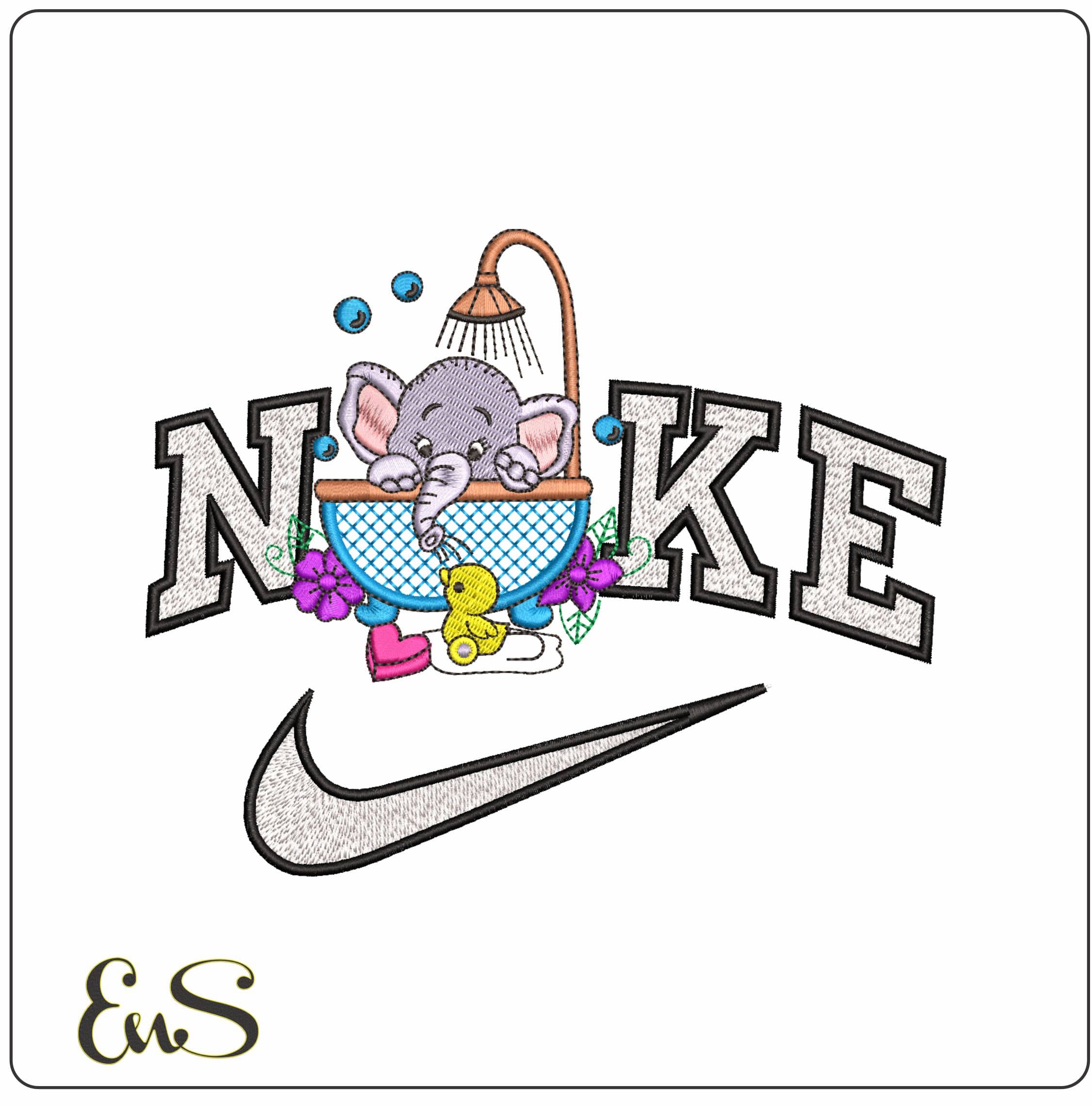 Nike Elephant in a Bath- Elegant embroidery design file - instant download