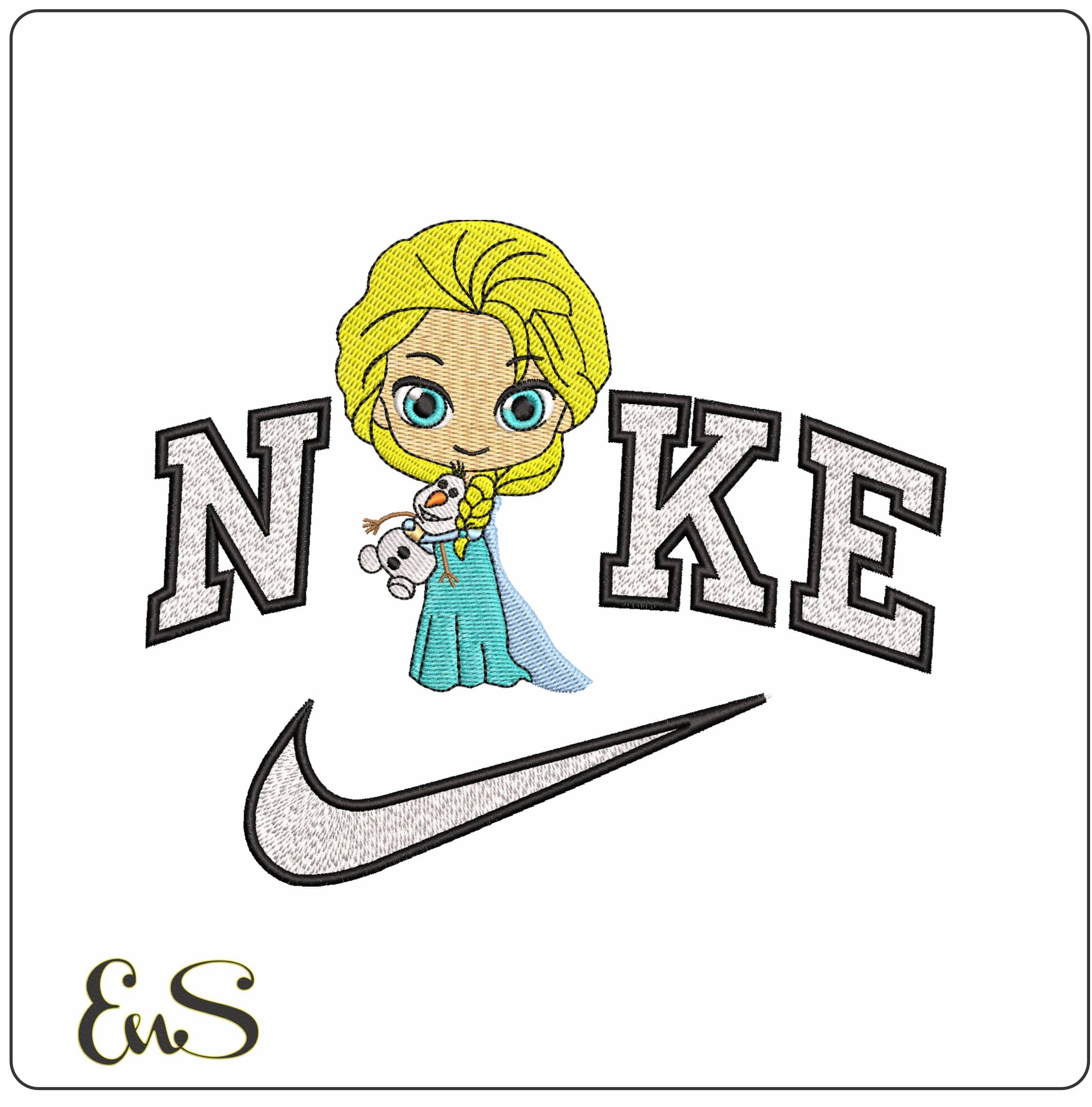 Nike Elsa Chibi with Olaf- Elegant embroidery design file - instant download