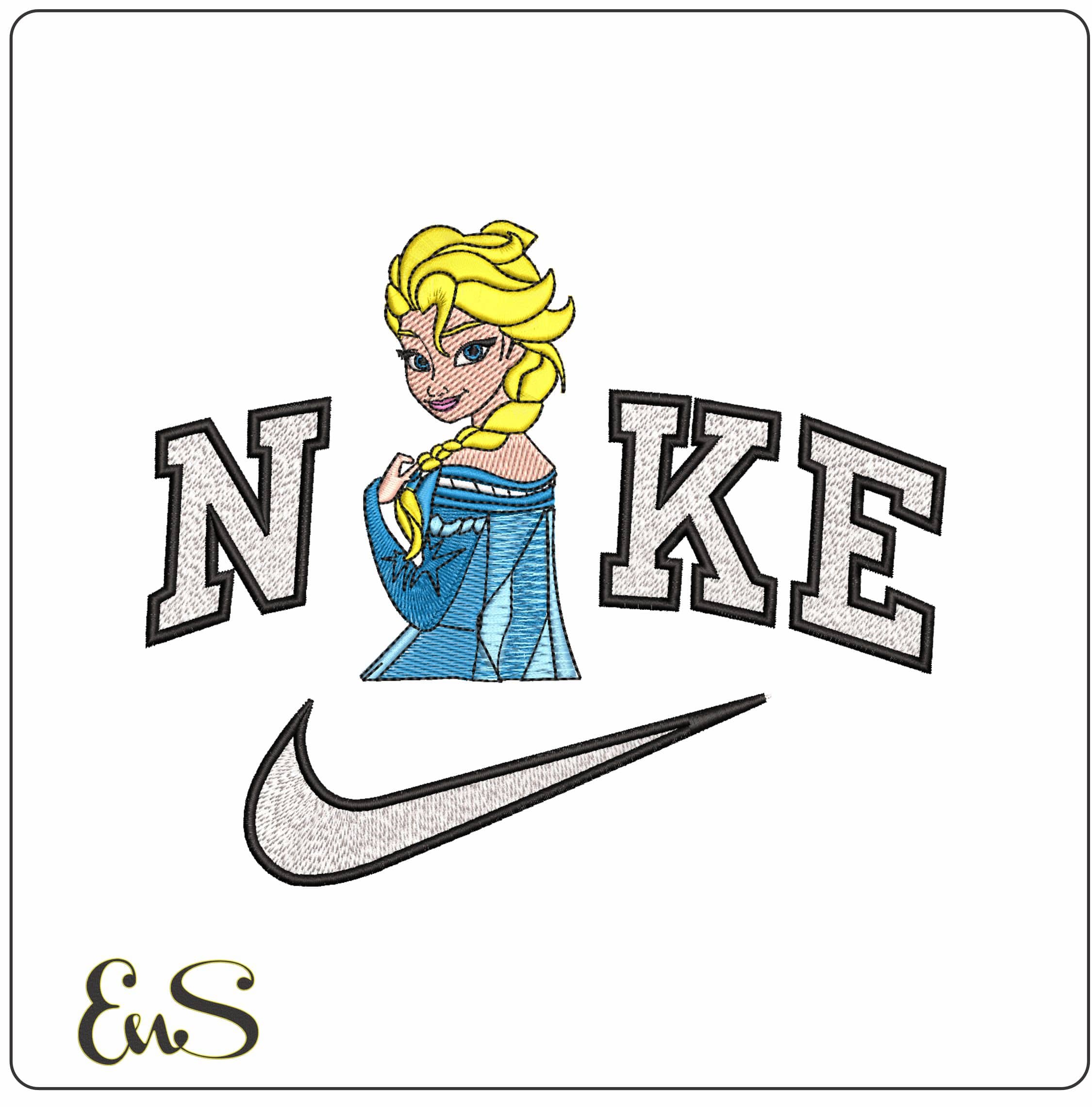 Nike Elsa Playing with Hair- Elegant embroidery design file - instant download
