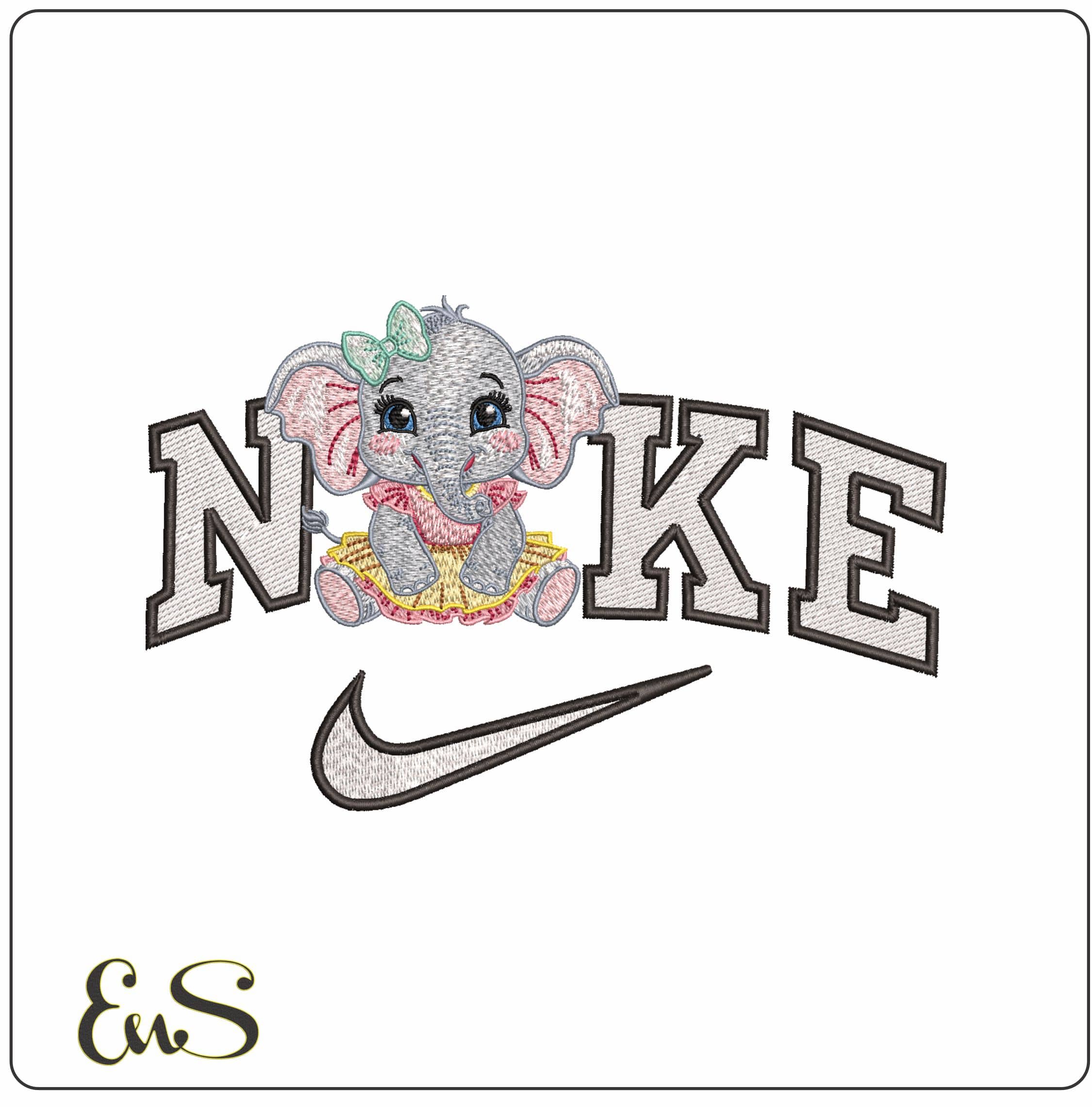 Nike Female Baby Elephant Sitting- Elegant embroidery design file - instant download