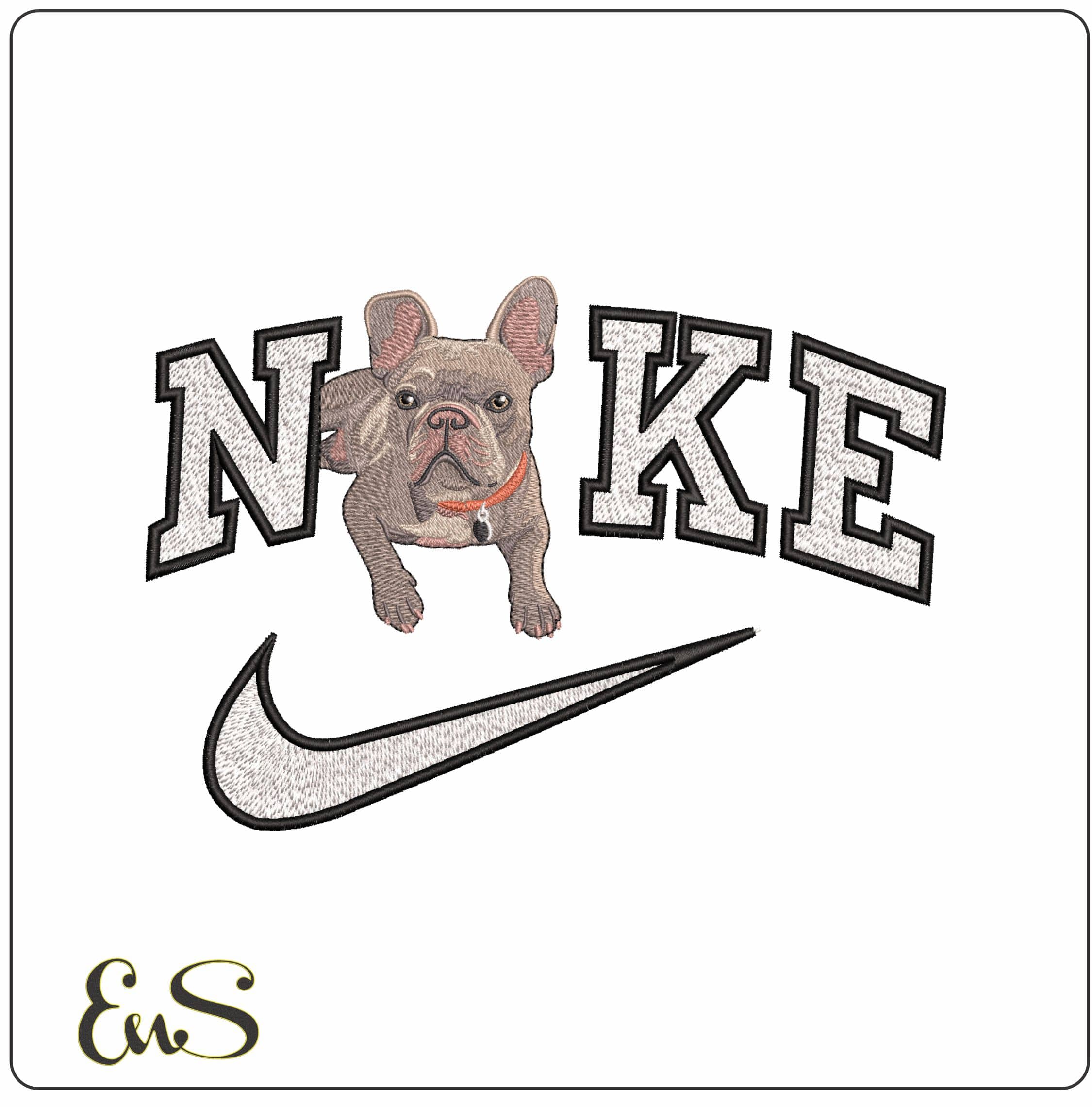 Nike French Bulldog laying down- Elegant embroidery design file - instant download