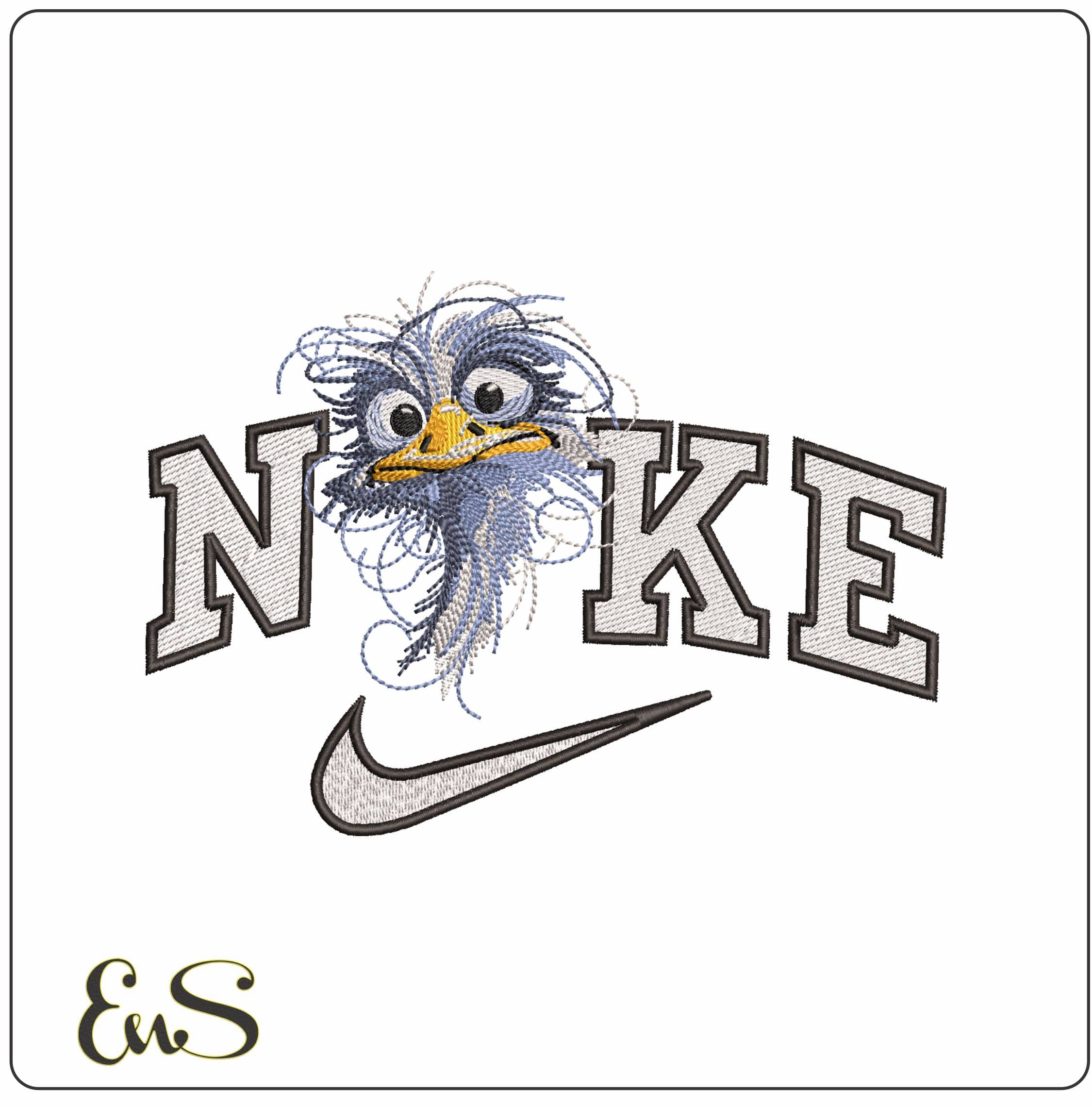 Nike Funny ostrich line art- Elegant embroidery design file - instant download