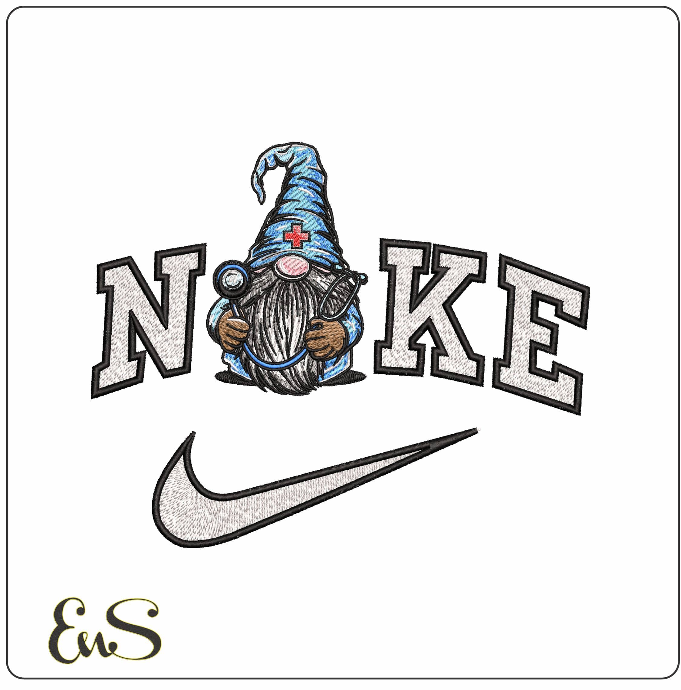 Nike Gnome Doctor- Elegant embroidery design file - instant download