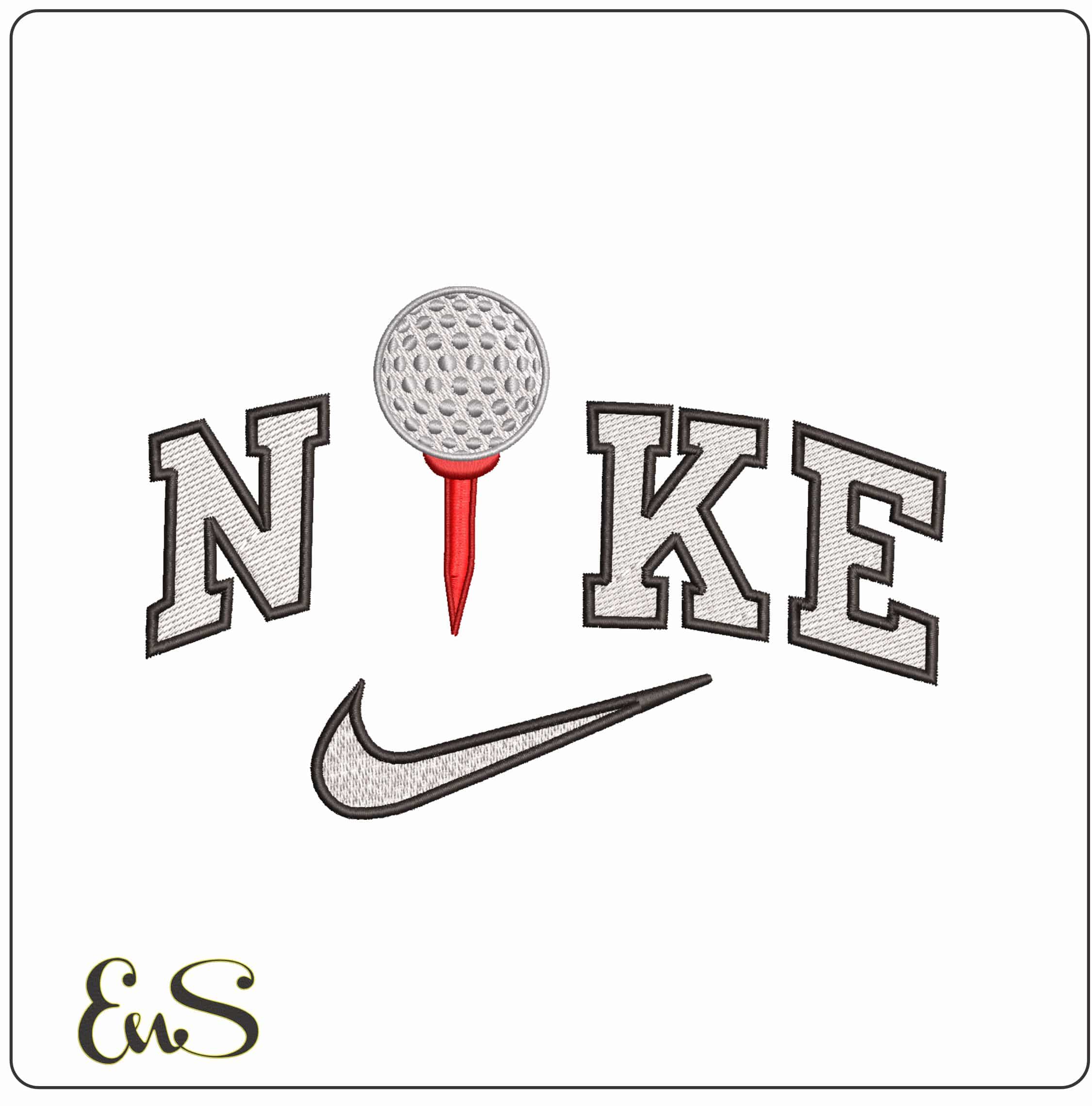 Nike Golf Ball on a Tee- Elegant embroidery design file - instant download