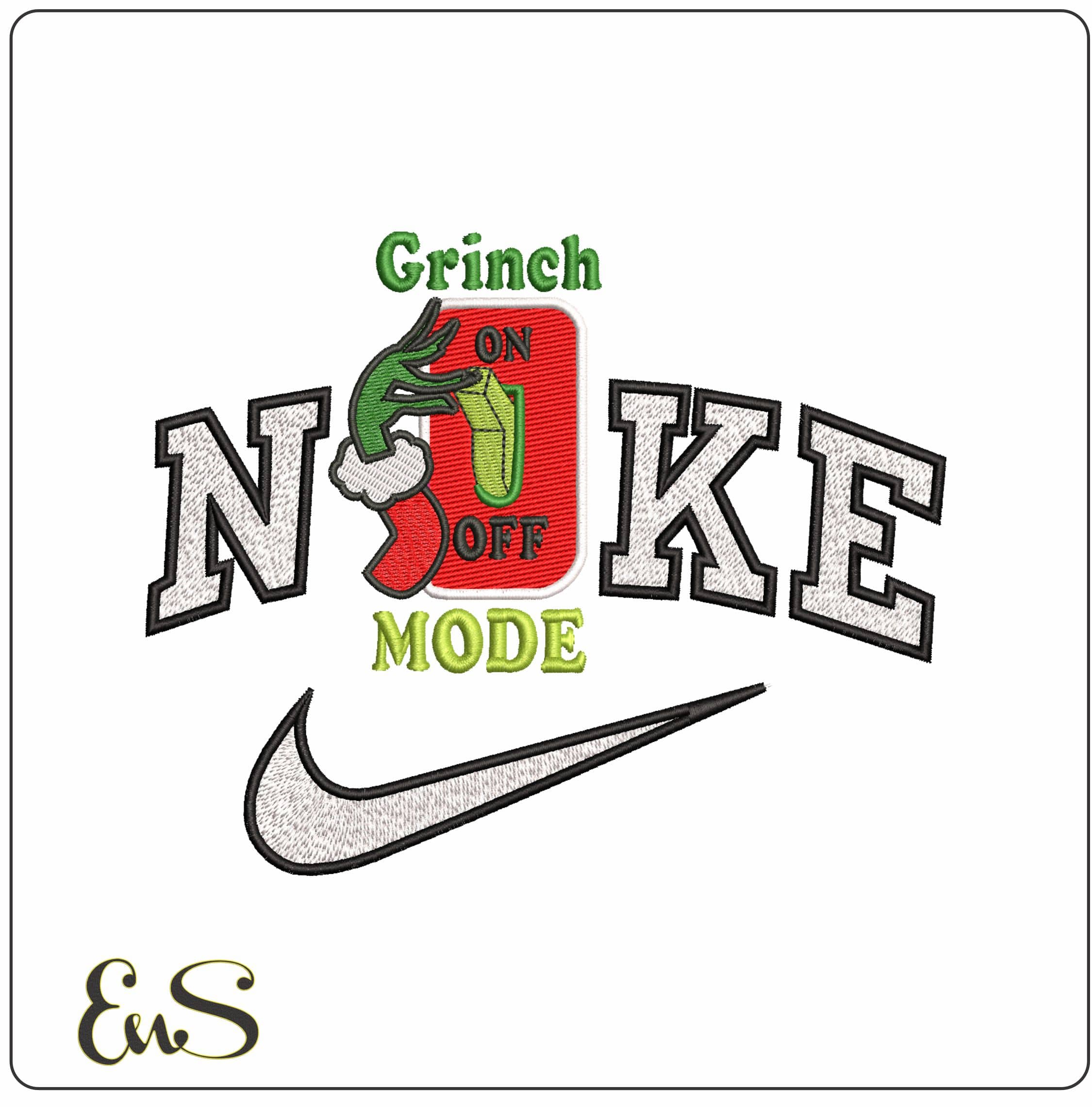 Nike Grinch Mode Christmas Switch- Elegant embroidery design file - instant download