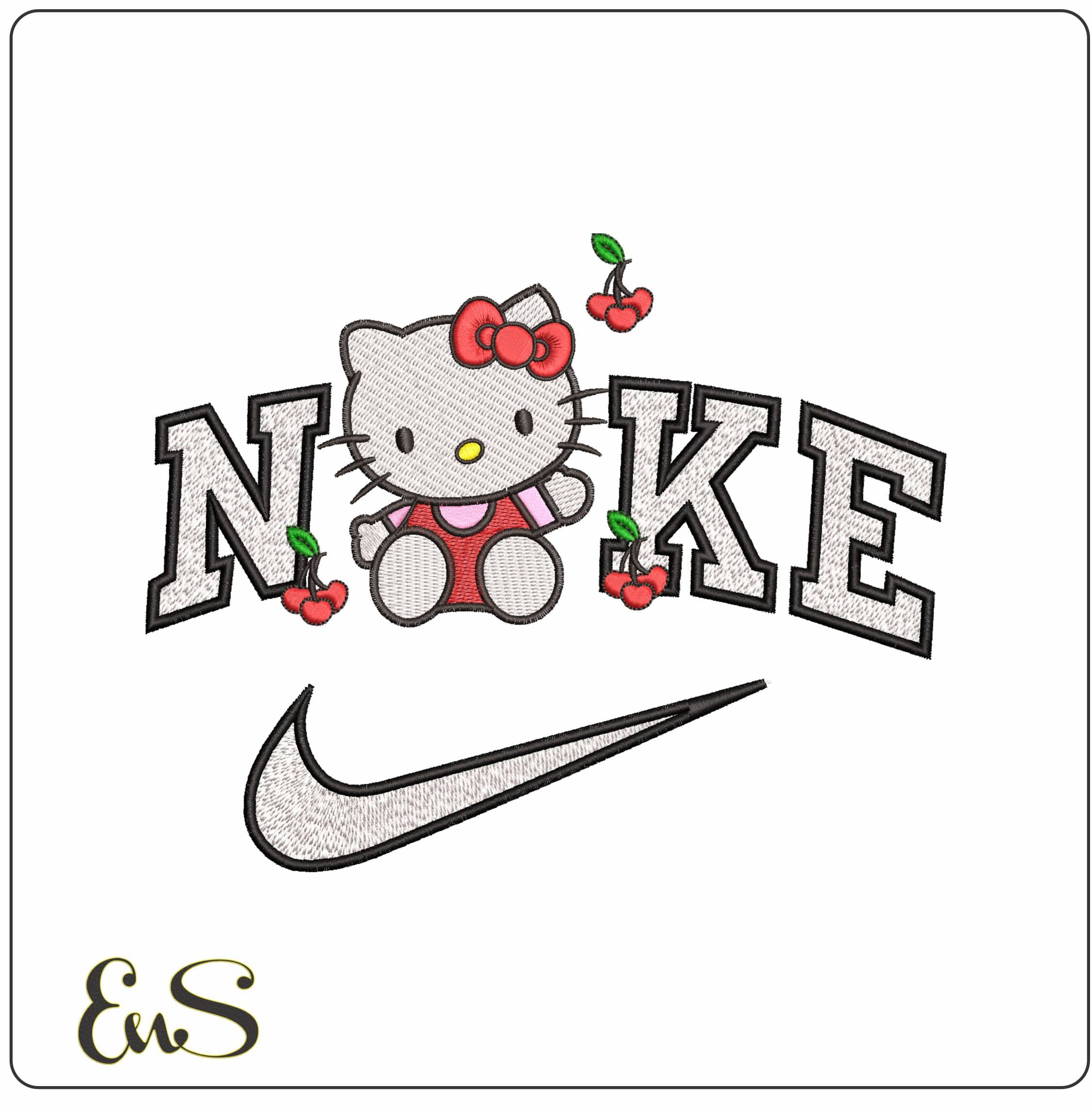 Nike Hello Kitty with Cherries- Elegant embroidery design file - instant download