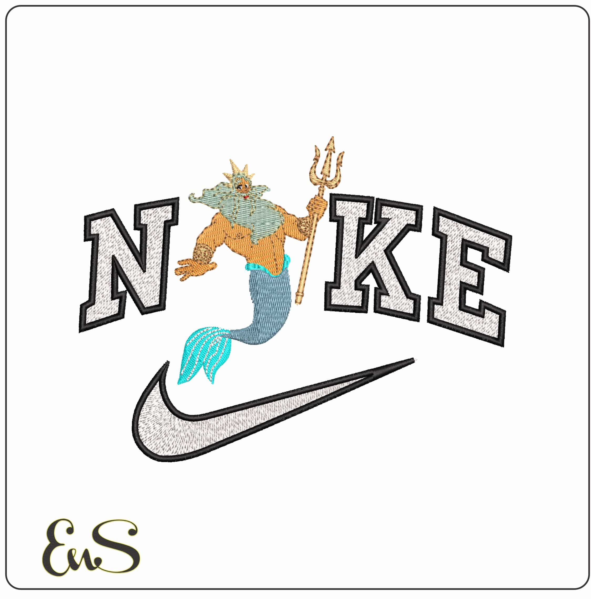 Nike King Triton Ariel Father Little Mermaid- Elegant embroidery design file - instant download